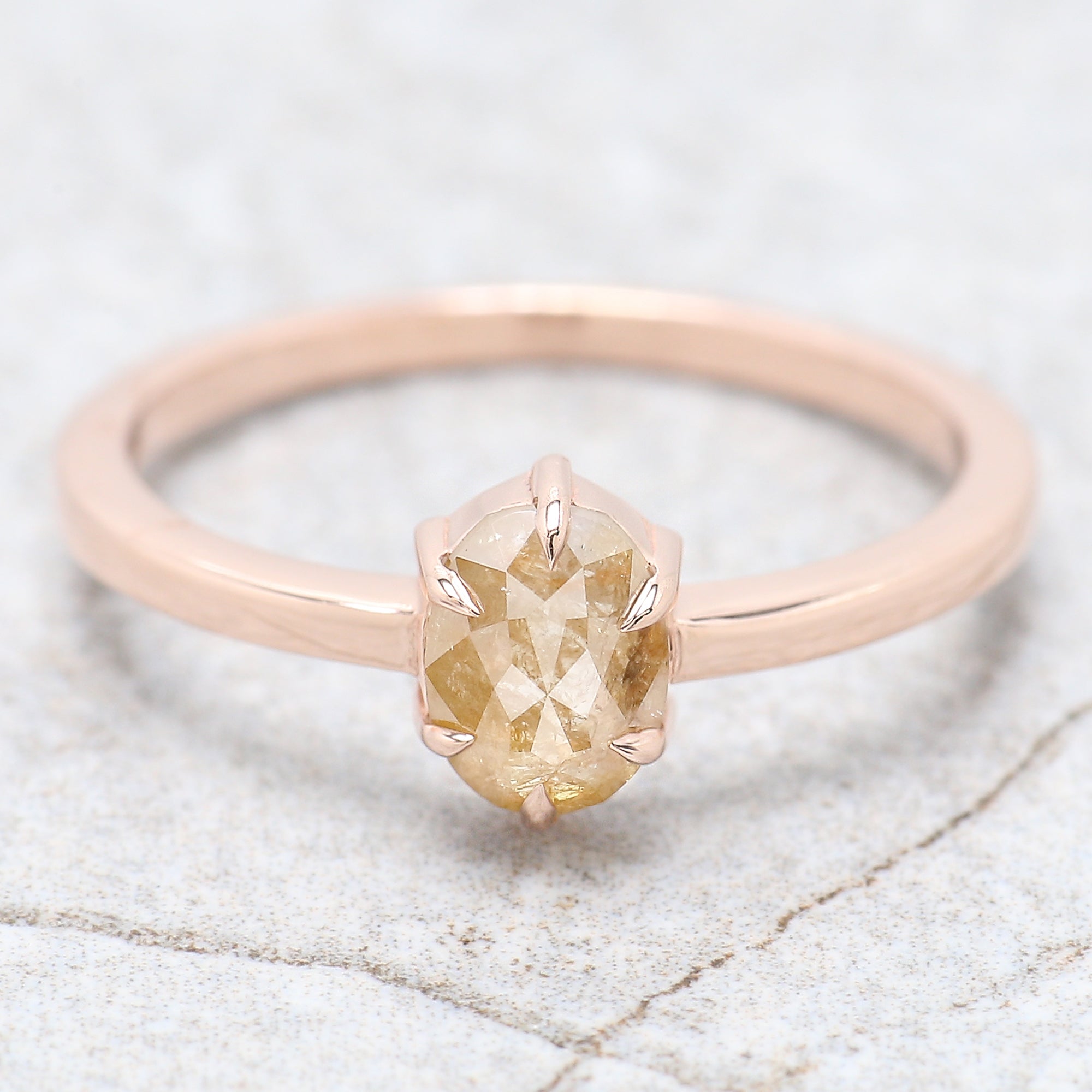Oval Shape Yellow Color Diamond Ring 0.69 Ct 6.45 MM Oval Cut Diamond Ring 14K Solid Rose Gold Silver Engagement Ring Gift For Her QK2299