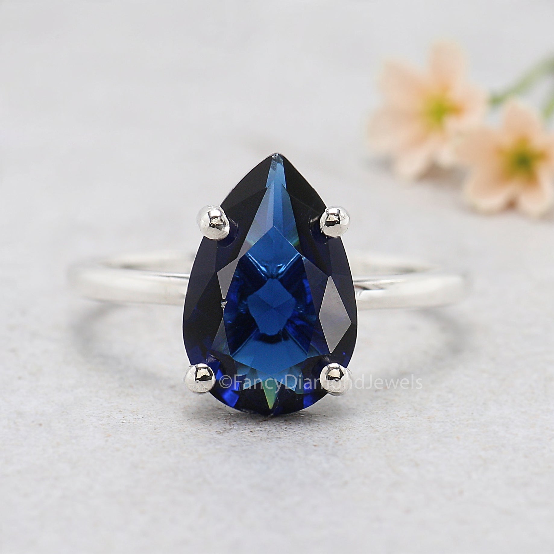 Pear Blue Sapphire engagement ring 12mm 10mm 9mm 8mm 7mm stone ring Simulant Solitaire ring Diamond ring Silver ring Gift for her FD547