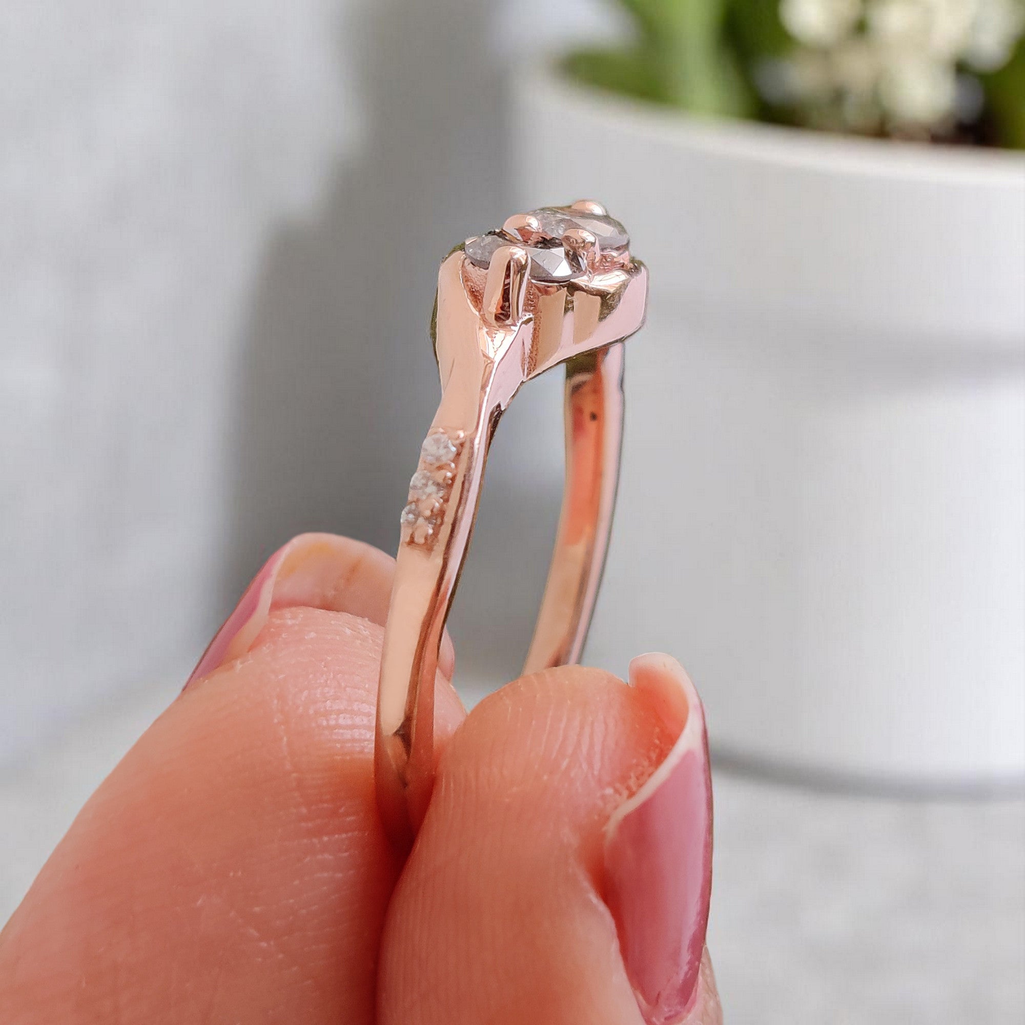 Round Shape Salt And Pepper Diamond Ring 0.40 Ct 3.70 MM Round Cut Diamond Ring 14K Solid Rose Gold Silver Engagement Ring Gift For Her QL1062