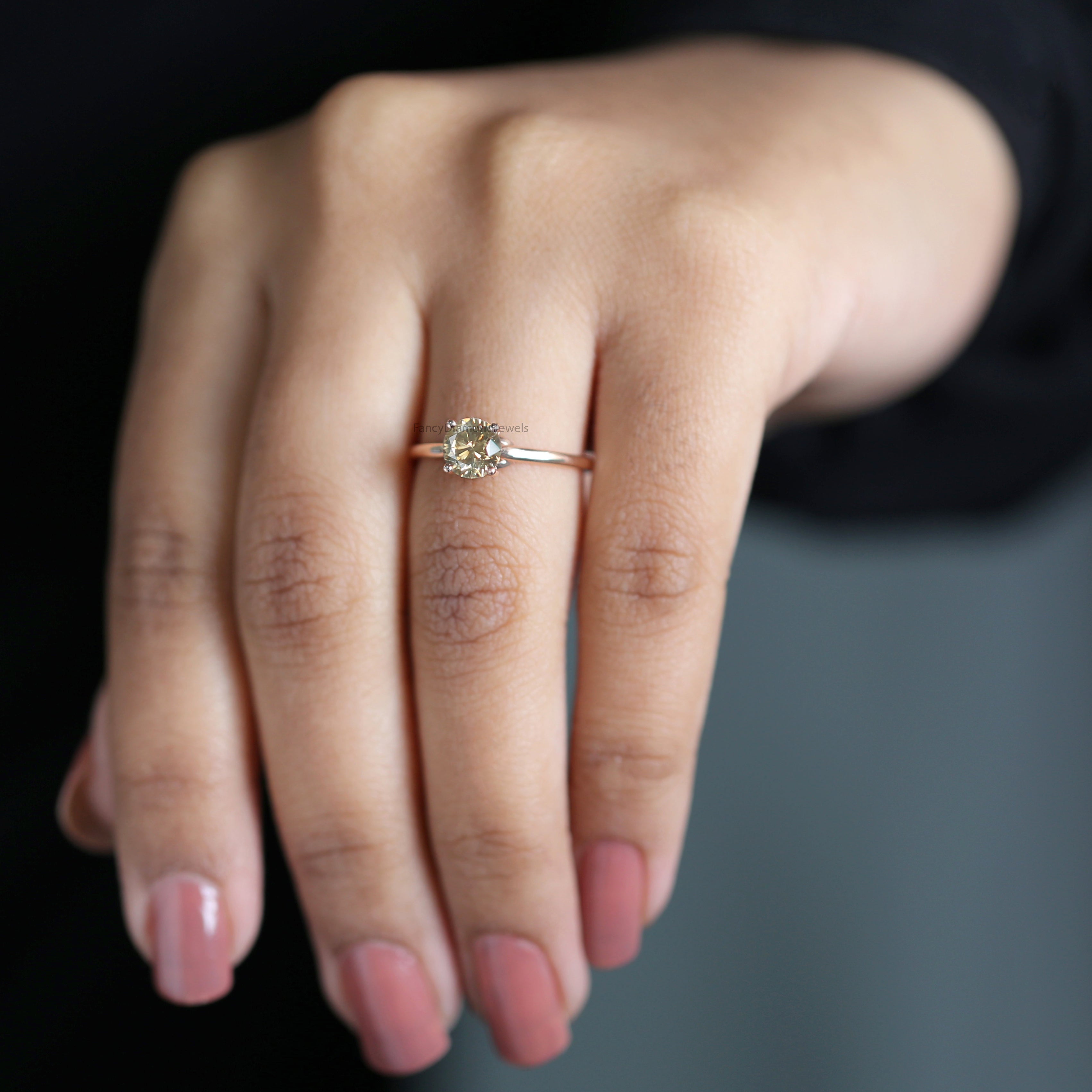 Round Cut Yellow Color Diamond Ring 0.88 Ct 6.00 MM Round Shape Diamond Ring 14K Solid Rose Gold Silver Engagement Ring Gift For Her QL3061