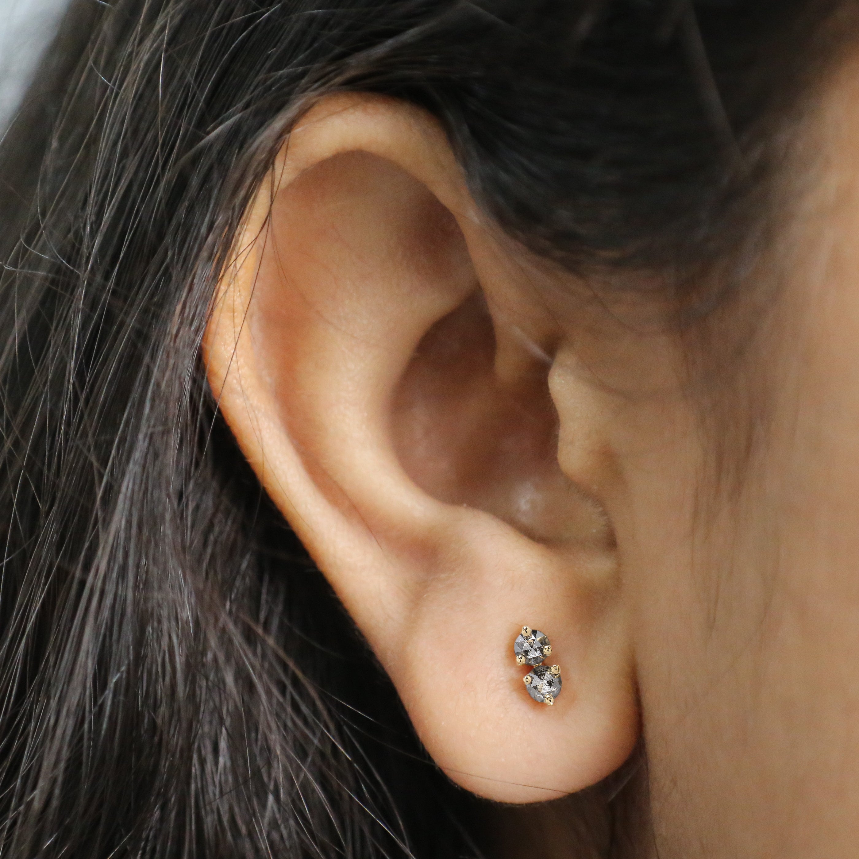 Round Salt And Pepper Diamond Earring Round Rose Shape Earring Prong Earring Engagement Earring Earlobe Earrings Gift For Her KD1187