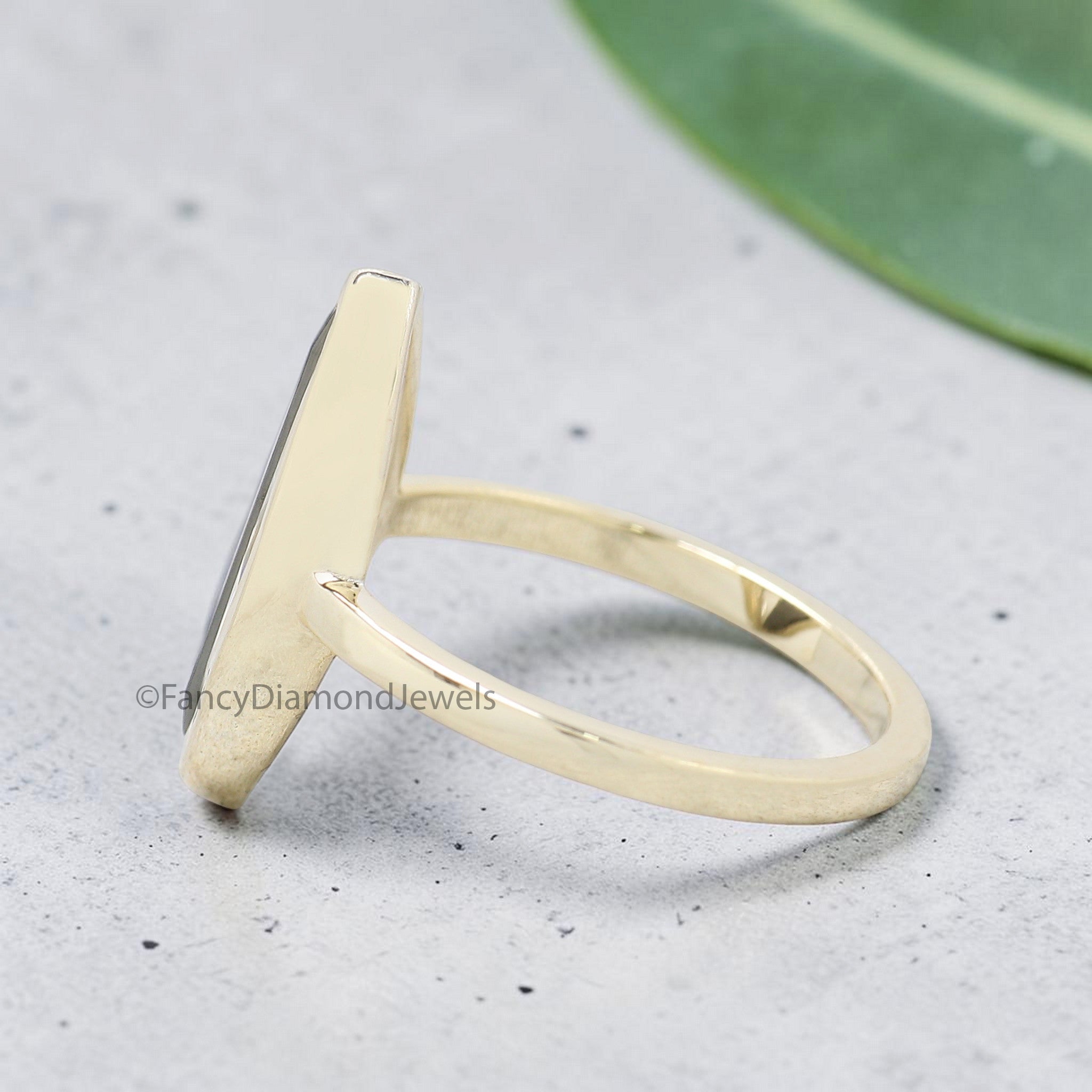 Marquise Cut Half Black White Moissanite Ring, Bezel Set Solitaire Engagement Ring, Yellow Gold Promise Ring, Minimalist Wedding Ring FD552