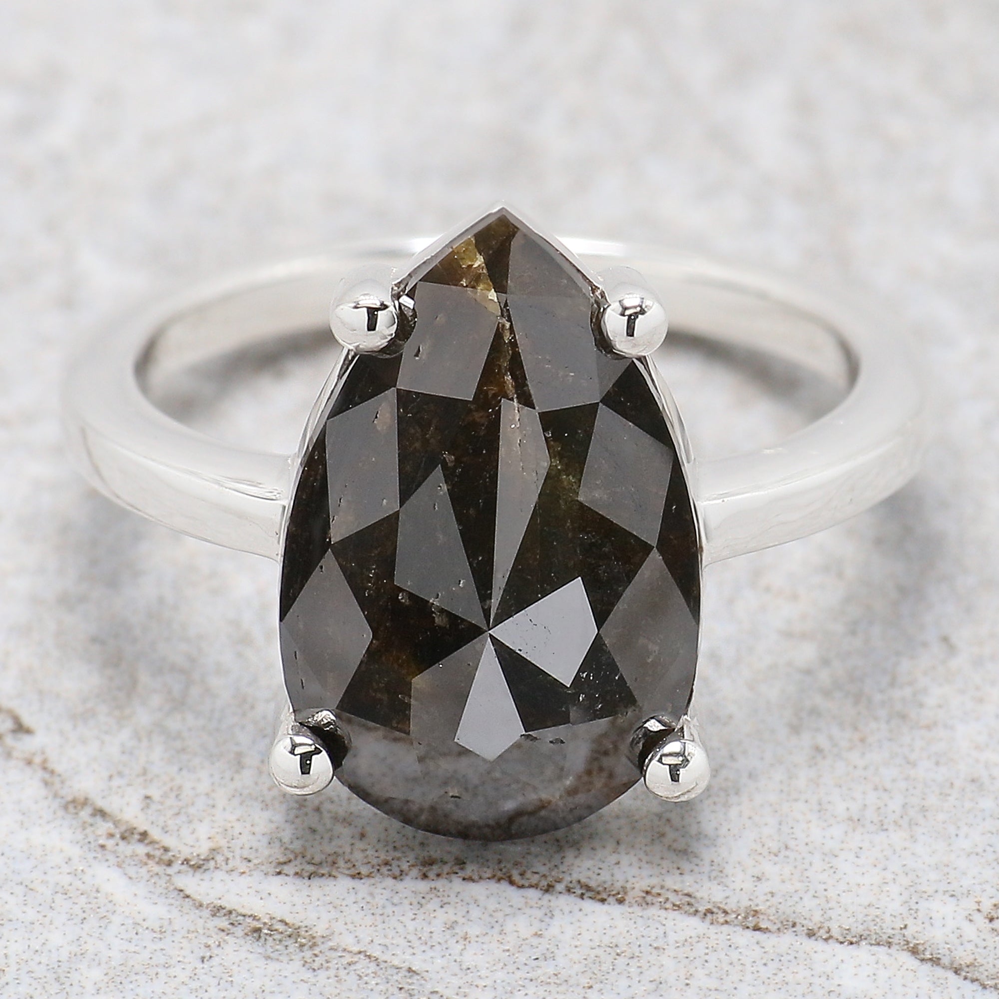 Pear Black Brown Color Diamond Ring Engagement Wedding Gift Ring 14K Solid Rose White Yellow Gold Ring 4.00 CT QL2183