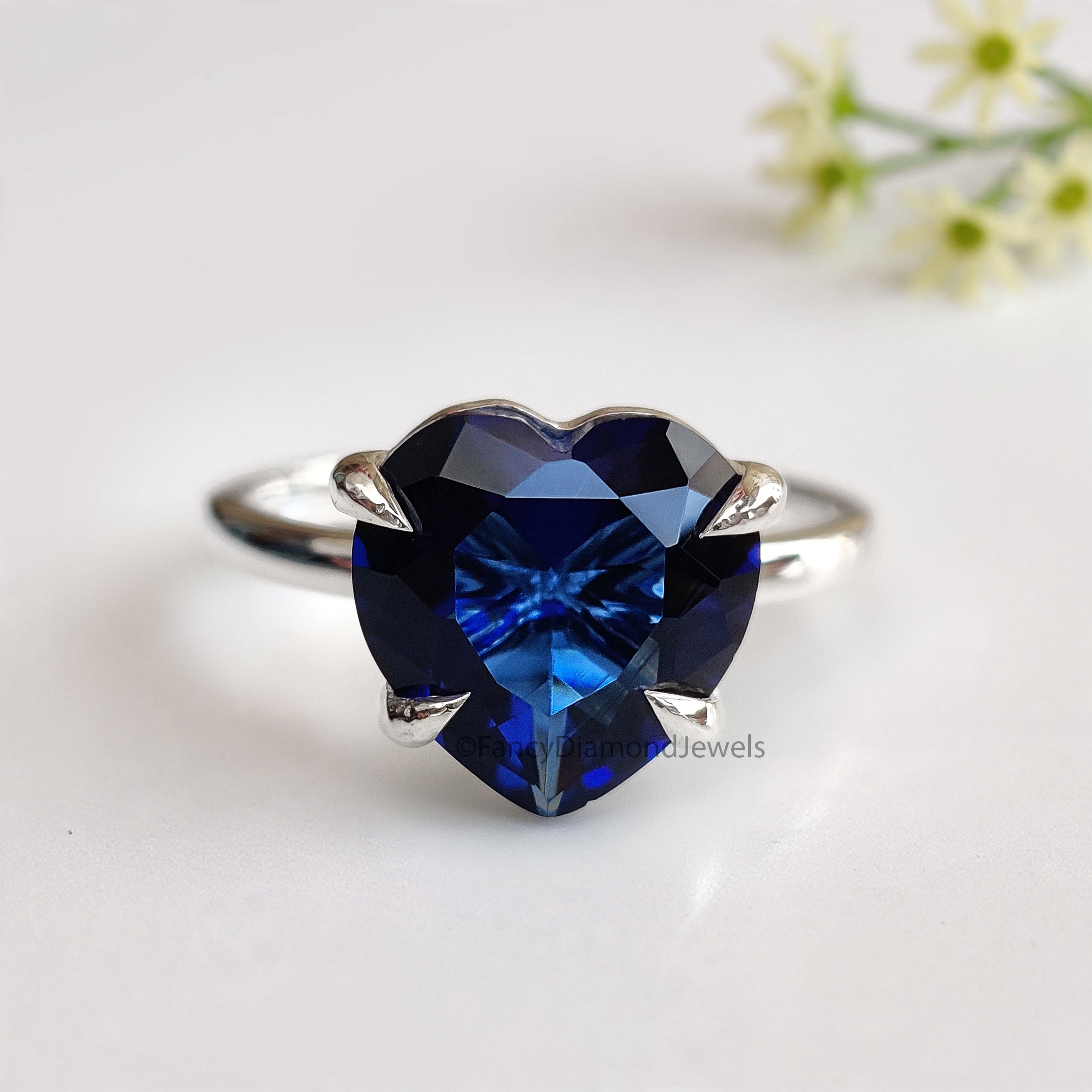 Heart Blue sapphire stone engagement ring 10mm 9mm 8mm 7mm 6mm ring silver simulant Ring Solitaire ring Diamond ring Gift for her FD541