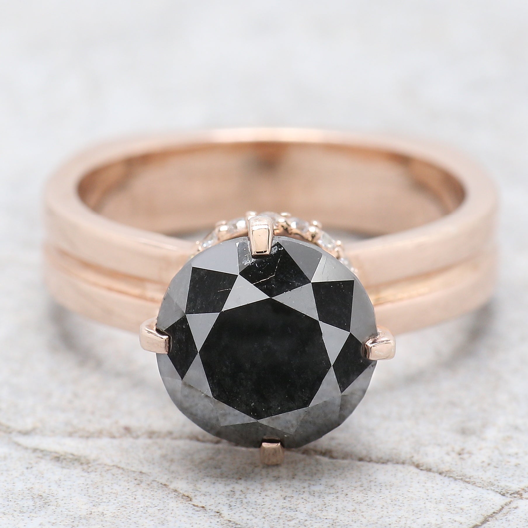 Round Cut Black Color Diamond Ring 3.76 Ct 9.30 MM Round Shape Diamond Ring 14K Solid Rose Gold Silver Engagement Ring Gift For Her QL8487