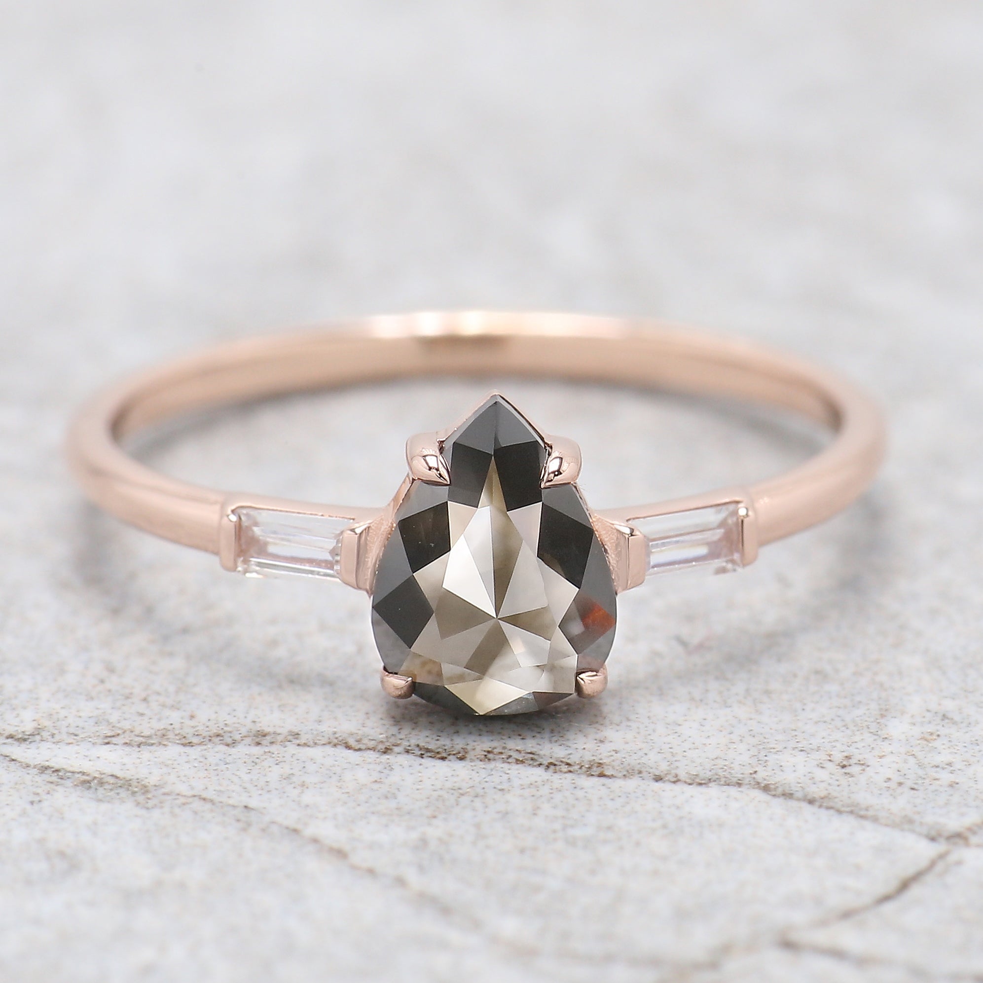 Pear Cut Black Color Diamond Ring 0.72 Ct 7.05 MM Pear Brown Diamond Ring 14K Solid Rose Gold Silver Pear Engagement Ring Gift For Her QN124