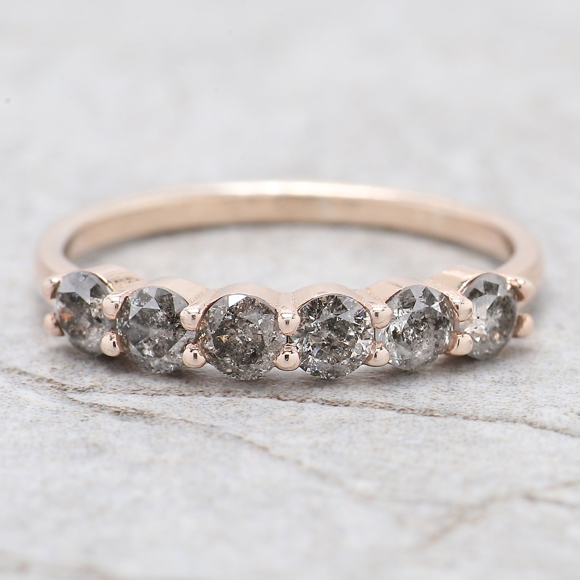 Round Cut Salt And Pepper Diamond Ring 0.81 Ct 3.20 MM Round Diamond Ring 14K Solid Rose Gold Silver Engagement Ring Gift For Her QL1395