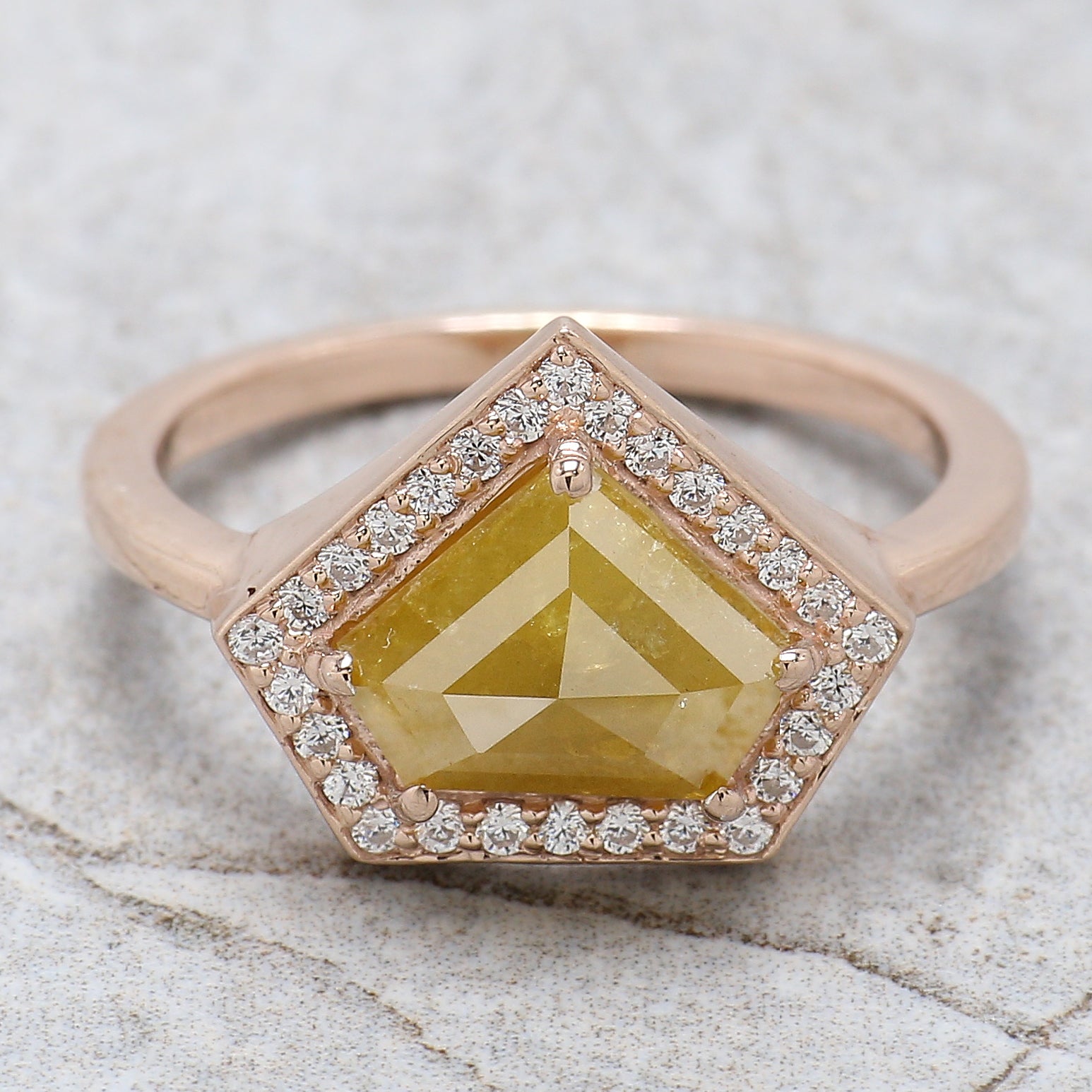 Shield Shape Yellow Color Diamond Ring 2.52 Ct 7.70 MM Shield Diamond Ring 14K Solid Rose Gold Silver Engagement Ring Gift For Her QL9615