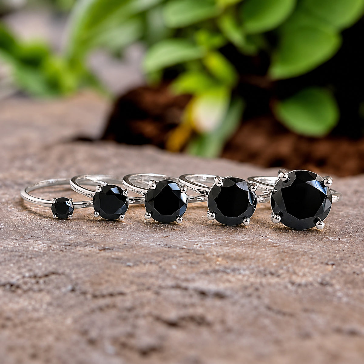 Round Black Onyx stone engagement ring 11mm 9mm 8mm 6.50mm 4mm ring silver simulant Ring Solitaire ring Diamond ring Gift for her FD505