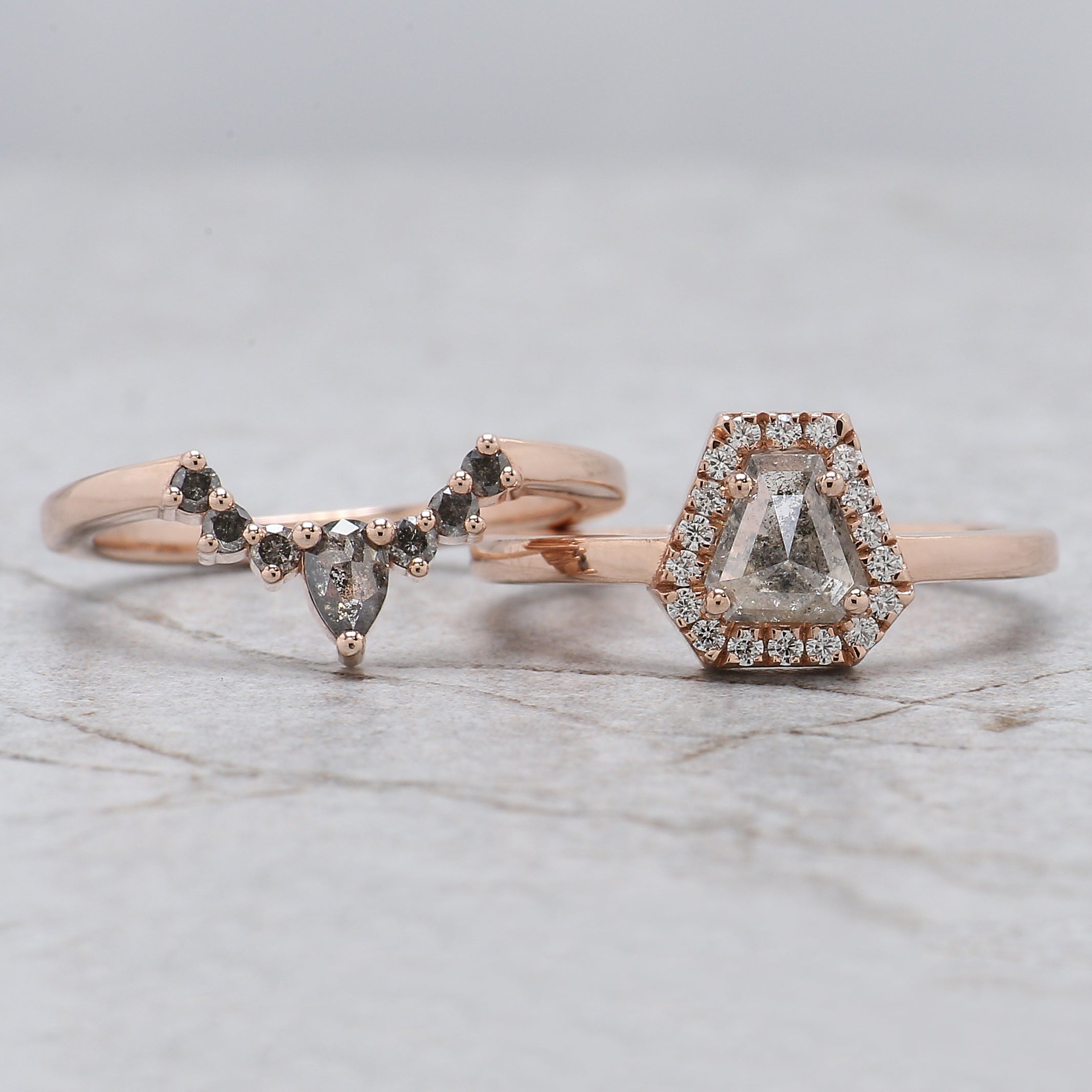 Coffin Cut Salt And Pepper Diamond Ring 0.78 Ct 5.70 MM Coffin Diamond Ring 14K Solid Rose Gold Silver Engagement Ring Gift For Her QL8907