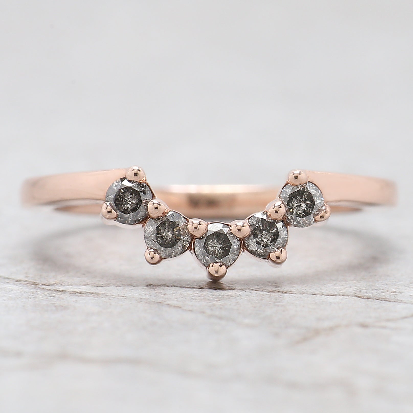 Round Cut Salt And Pepper Diamond Ring 1.18 Ct 6.37 MM Round Diamond Ring 14K Solid Rose Gold Silver Engagement Ring Gift For Her QL2603