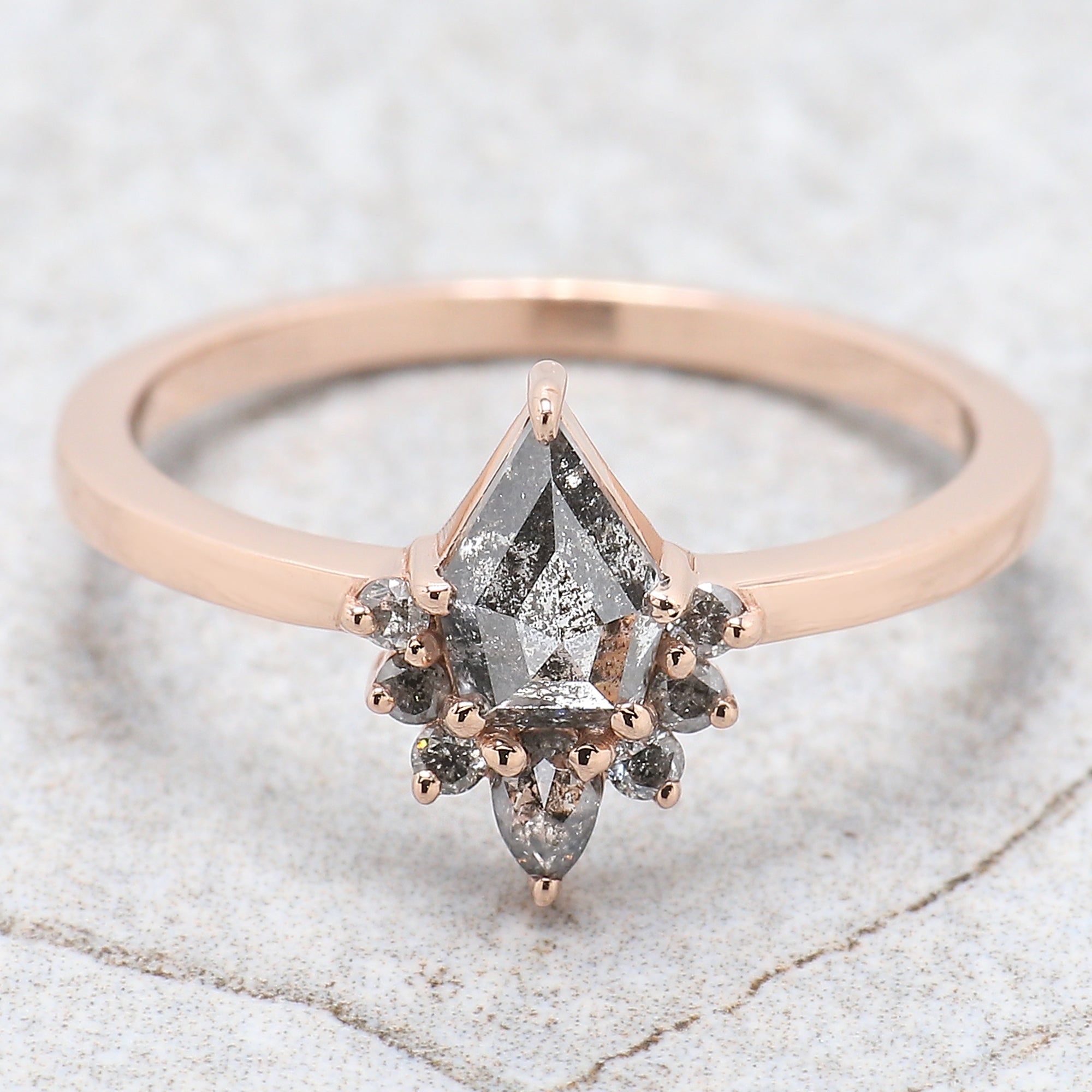 Shield Salt And Pepper Diamond Ring 0.58 Ct 6.60 MM Shield Shape Diamond Ring 14K Solid Rose Gold Silver Engagement Ring Gift For Her QN8843