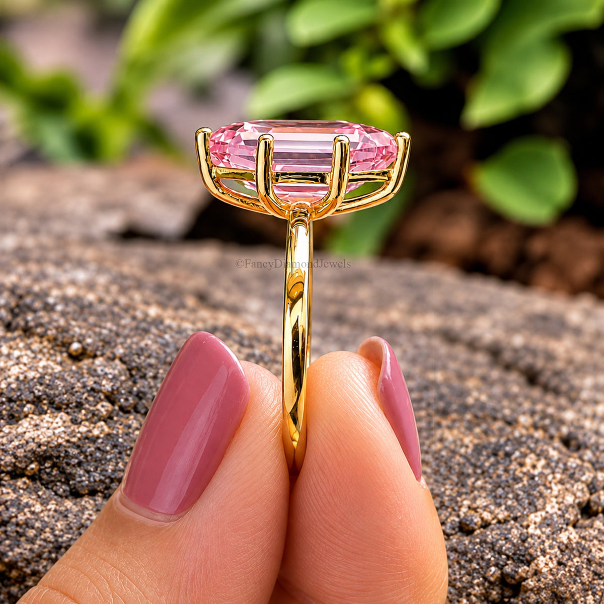 Hexagon Pink Tourmaline engagement ring 8mm 10mm 11mm 13mm 14mm stone ring Simulant Hexagon Solitaire ring Silver ring Gift for her FD355