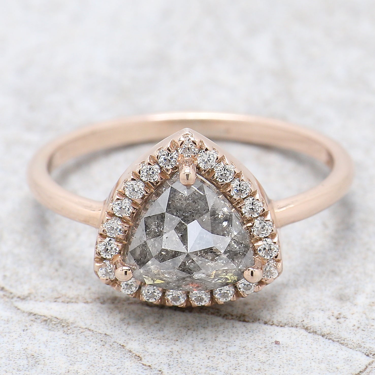 Triangle Salt And Pepper Diamond Ring 1.67 Ct 7.30 MM Triangle Diamond Ring 14K Solid Rose Gold Silver Engagement Ring Gift For Her QL8124