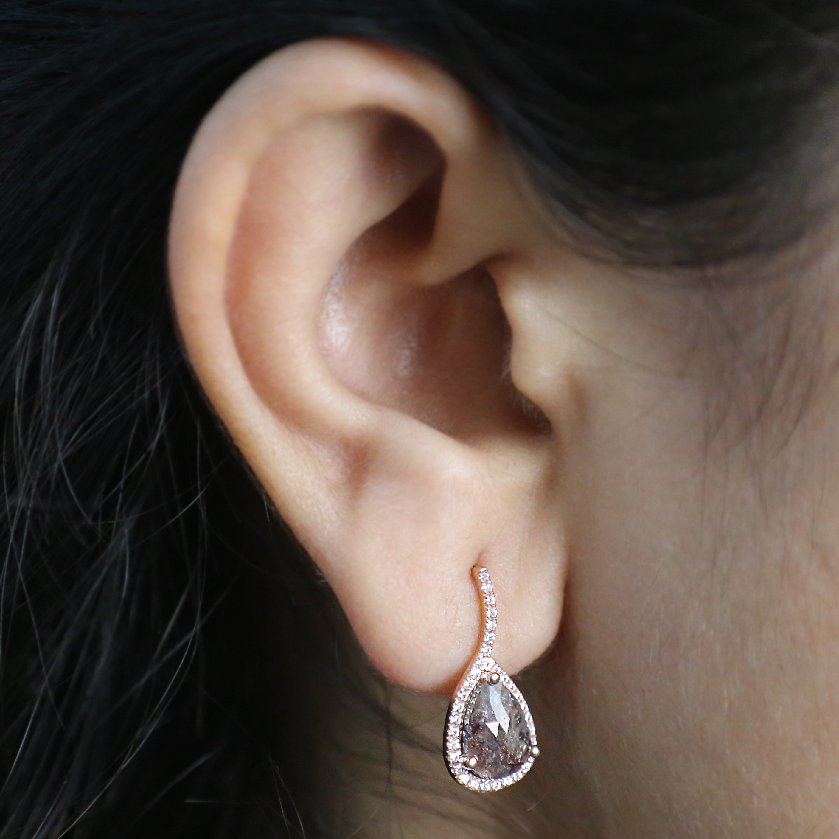 Pear Cut Brown Color Diamond Earring 2.20 Ct 8.80 MM Pear Diamond Earring 14K Solid Rose Gold Silver Pear Cut Earring Gift For Her KDN8217