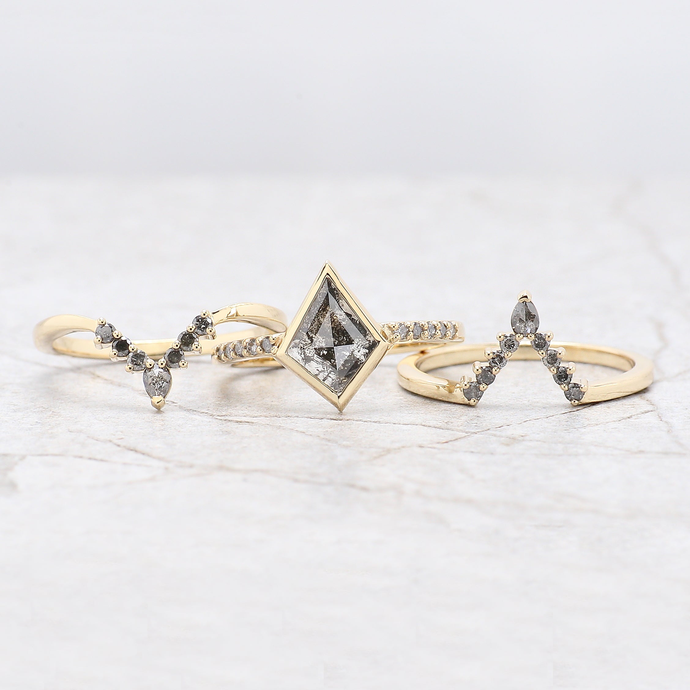 Kite Cut Salt And Pepper Diamond Ring 0.62 CT 9.80 MM Kite Diamond Wedding Ring Set Yellow Gold Silver Engagement Ring Gift For Her KDN2601