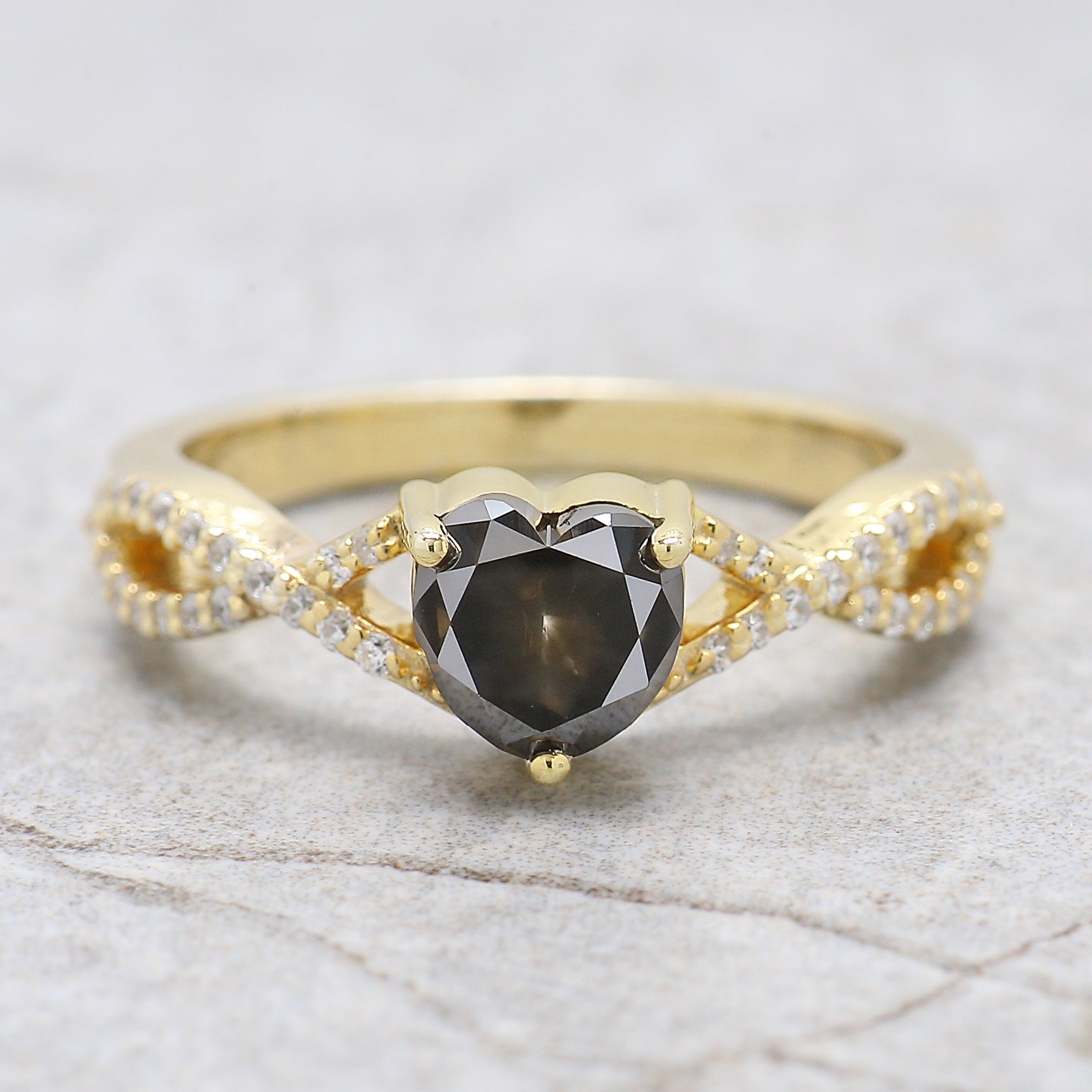 Heart Cut Salt And Pepper Diamond Ring 1.21 Ct 6.00 MM Heart Diamond Ring 14K Solid Yellow Gold Silver Engagement Ring Gift For Her KDN7541