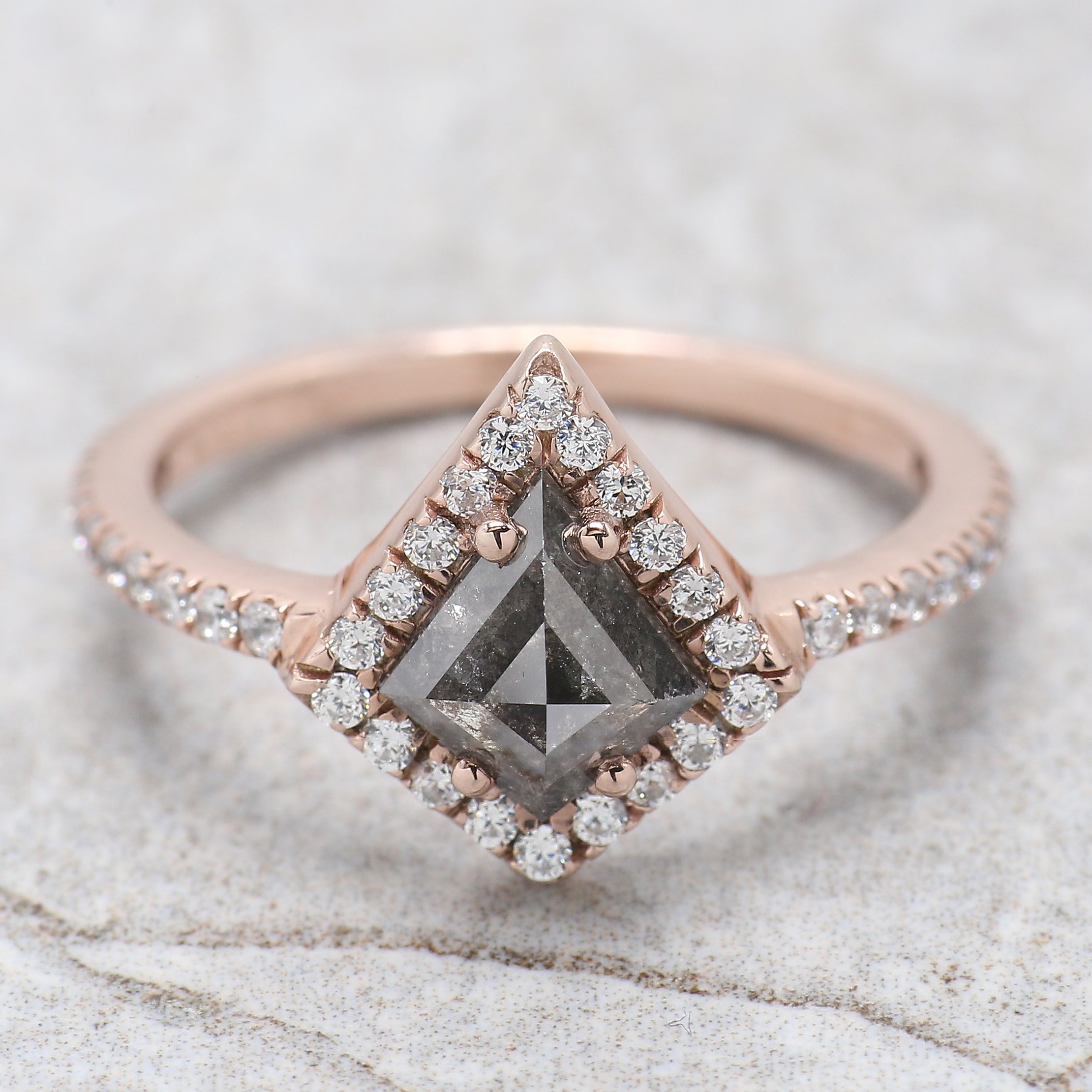 Kite Shape Salt And Pepper Diamond Ring 0.94 Ct 7.60 MM Kite Cut Diamond Ring 14K Solid Rose Gold Silver Engagement Ring Gift For Her QL2038