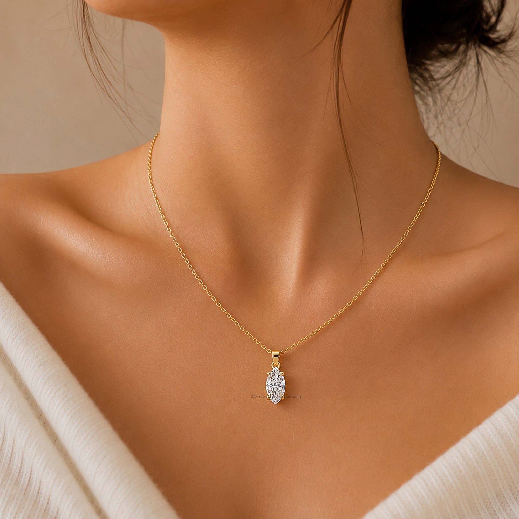Marquise Shape Moissanite Necklace, 14K Gold Diamond Pendant, Dainty Marquise Necklace, Elegant Pendant Jewelry, Bridal Gift for Her FD600