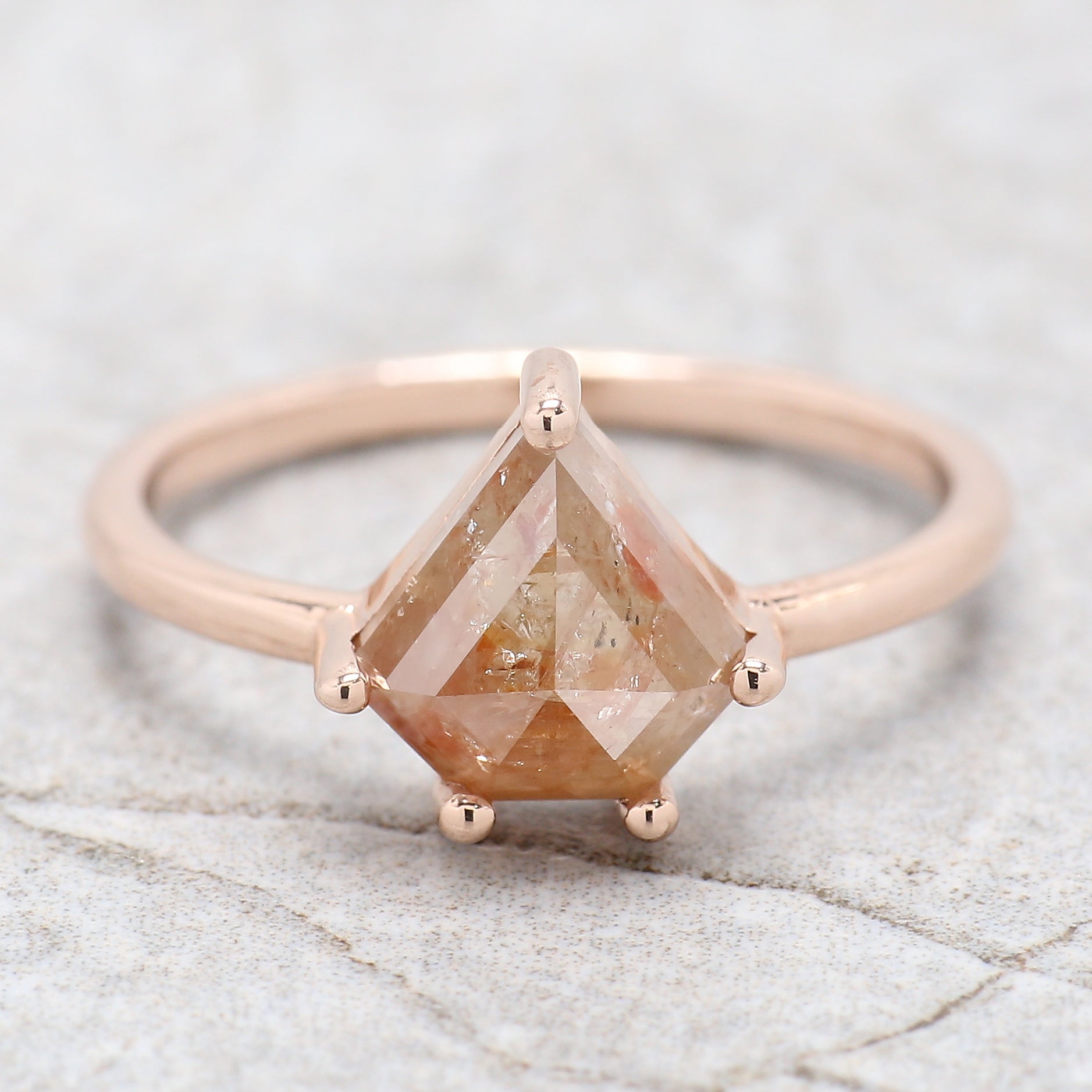 Shield Cut Brown Color Diamond Ring 2.30 Ct 8.50 MM Shield Shape Diamond Ring 14K Solid Rose Gold Shield Engagement Ring Gift For Her QN505