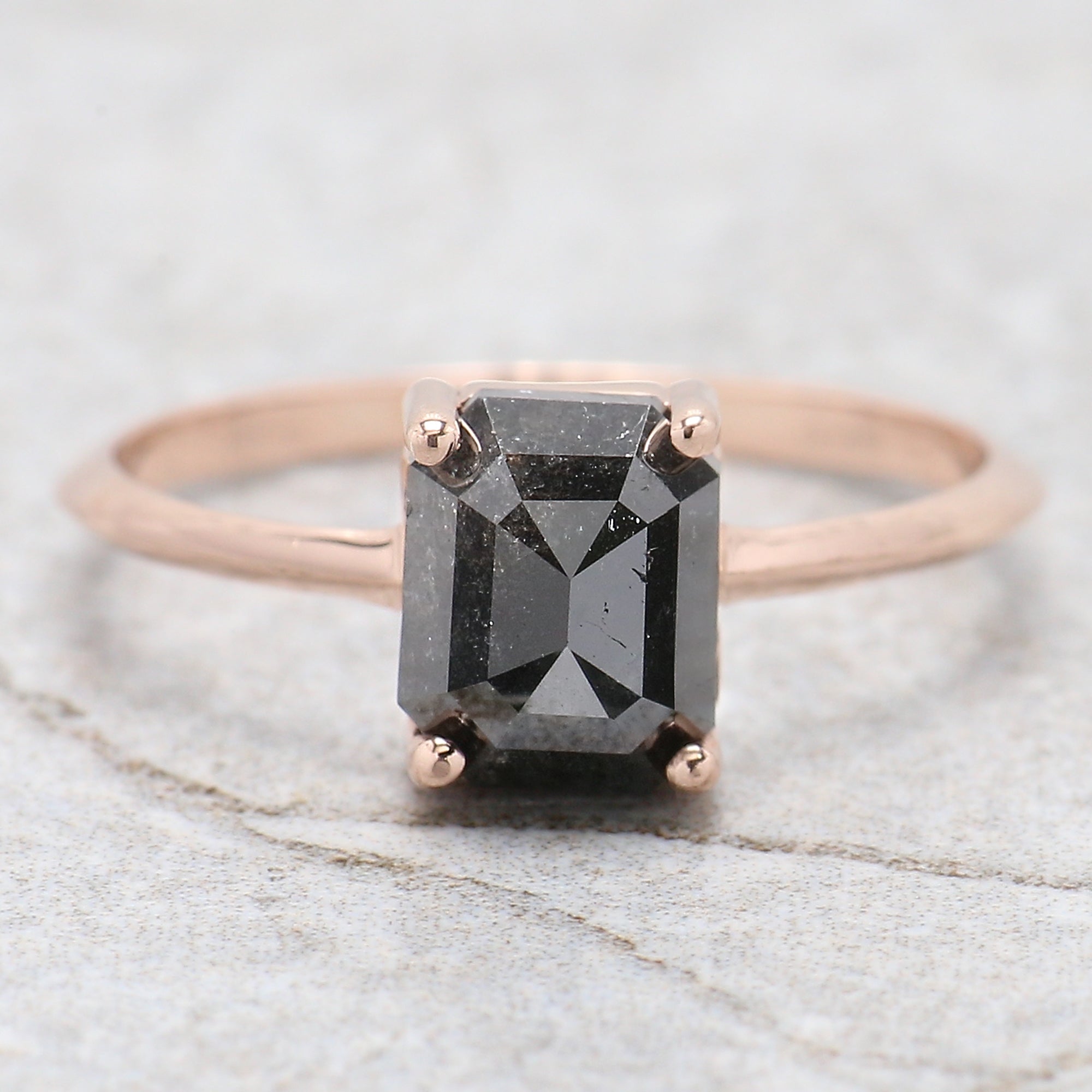 Emerald Cut Salt And Pepper Diamond Ring 1.67 Ct 7.35 MM Emerald Diamond Ring 14K Solid Rose Gold Silver Engagement Ring Gift For Her QL1555