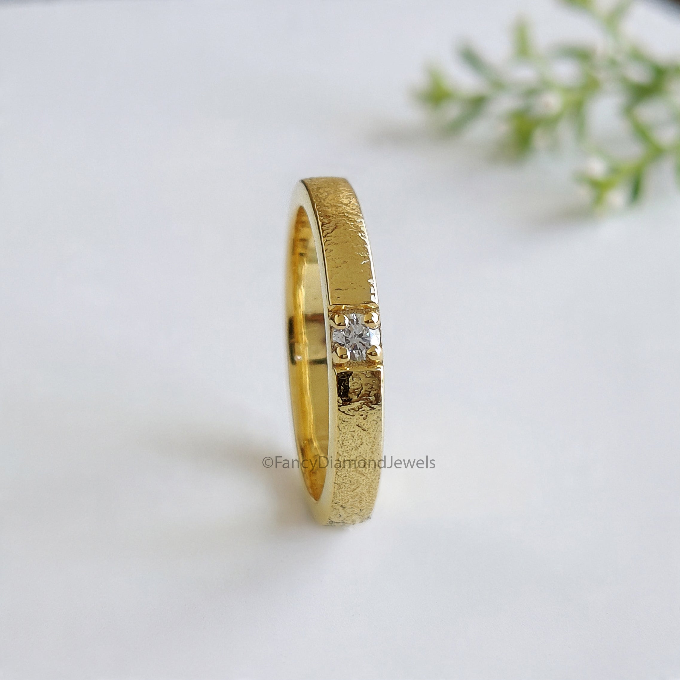 Hammered Natural White Diamond Wedding Band Silver Engagement Band Diamond Wedding Band Alternative Bridal Wedding Band Gift For Her FD517