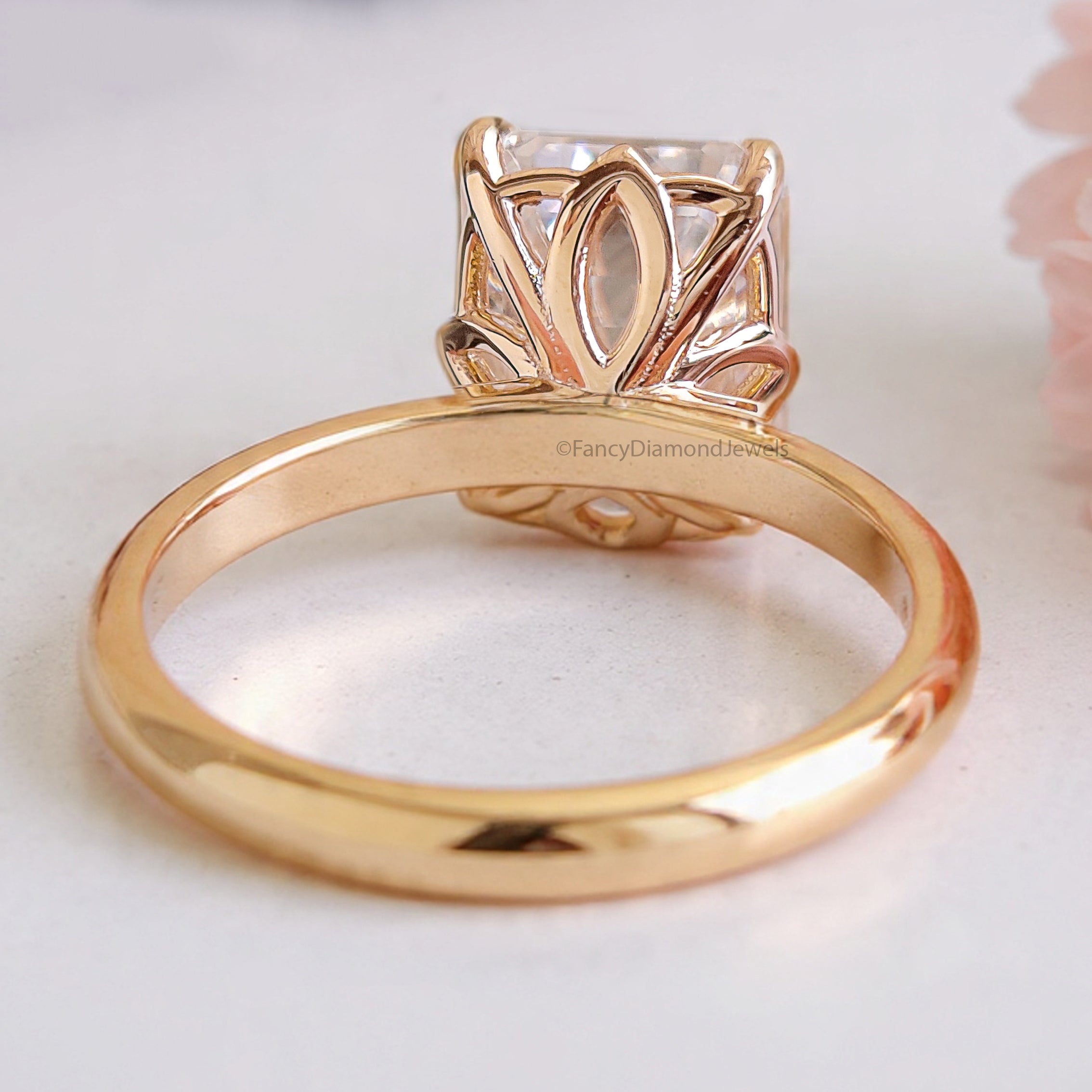 2.55 CT Emerald Cut Lab Grown Diamond Engagement Ring Emerald Diamond Statement ring Prong Set Floral Set Emerald Ring for Her FD476