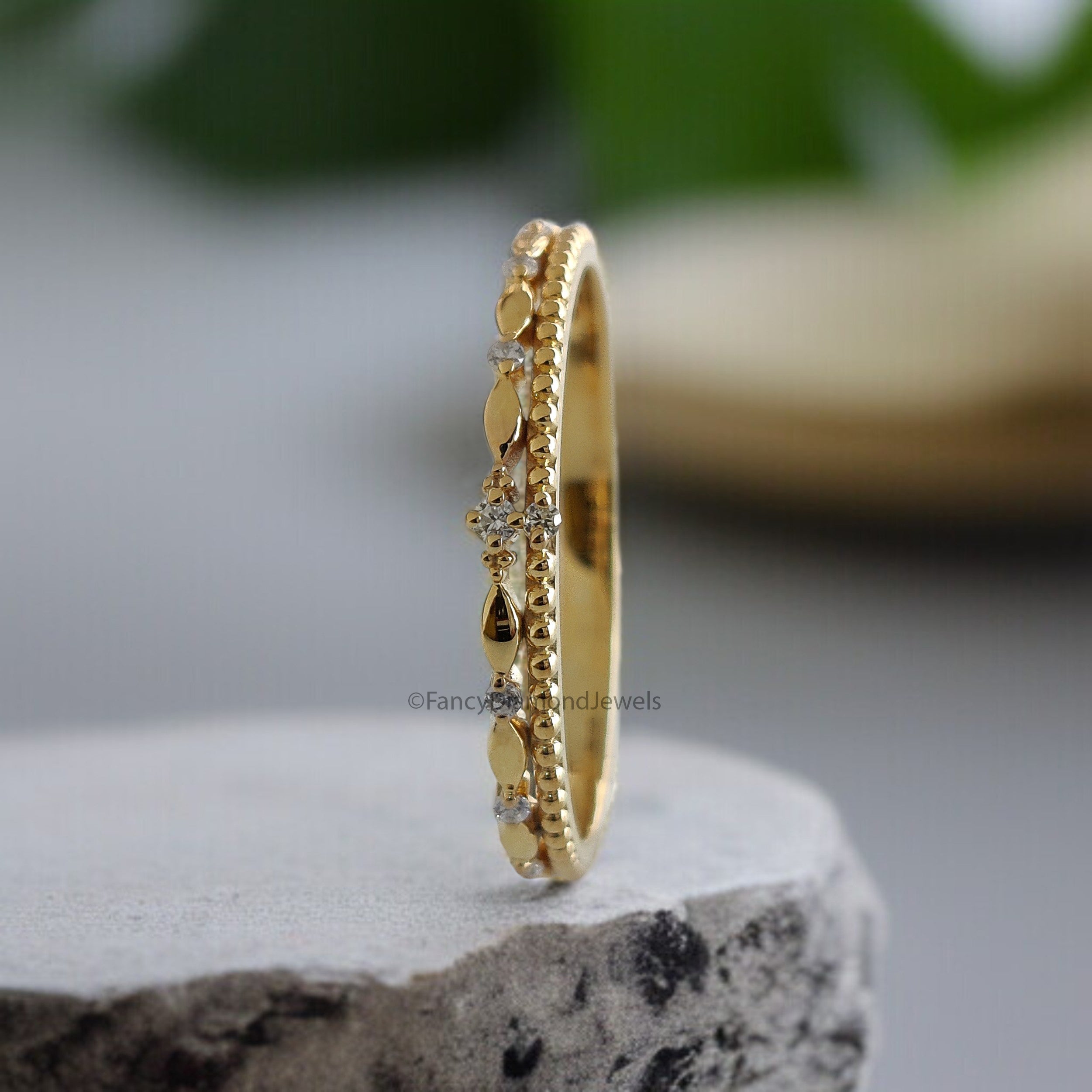 Natural White Double Diamond Wedding Band Silver Engagement Band Milgrain Ring Minimalist Stacking Diamond Promise Band Gift For Her FD518