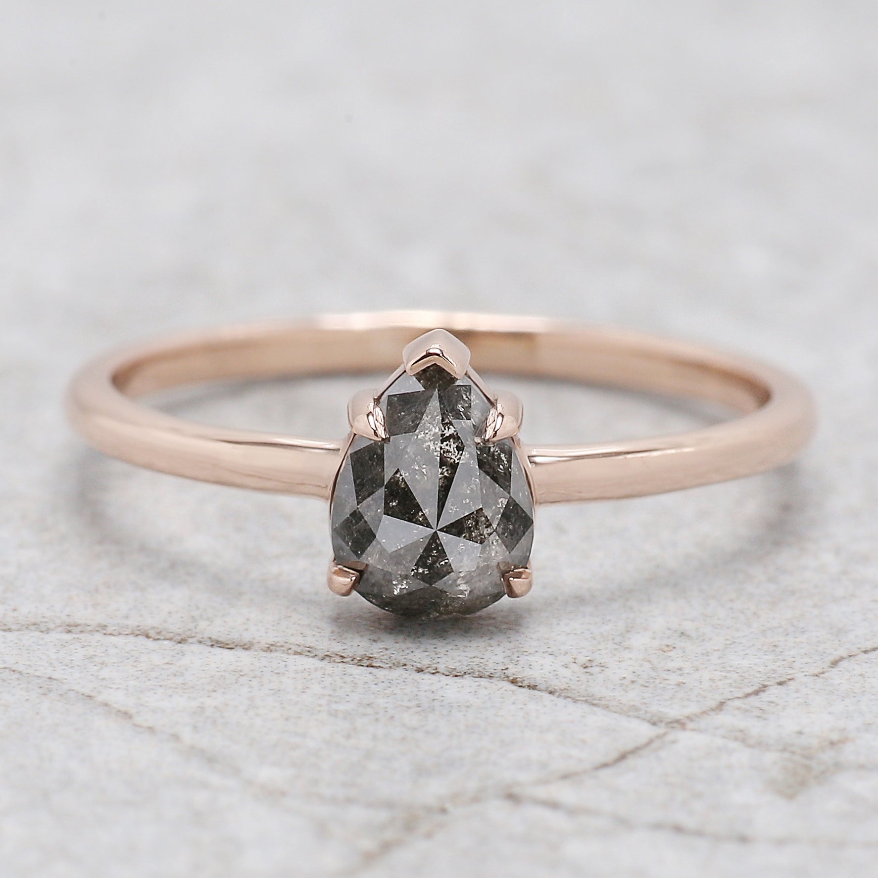 Pear Cut Salt And Pepper Diamond Ring 0.81 Ct 6.70 MM Pear Cut Diamond Ring 14K Solid Rose Gold Silver Engagement Ring Gift For Her KDL3352