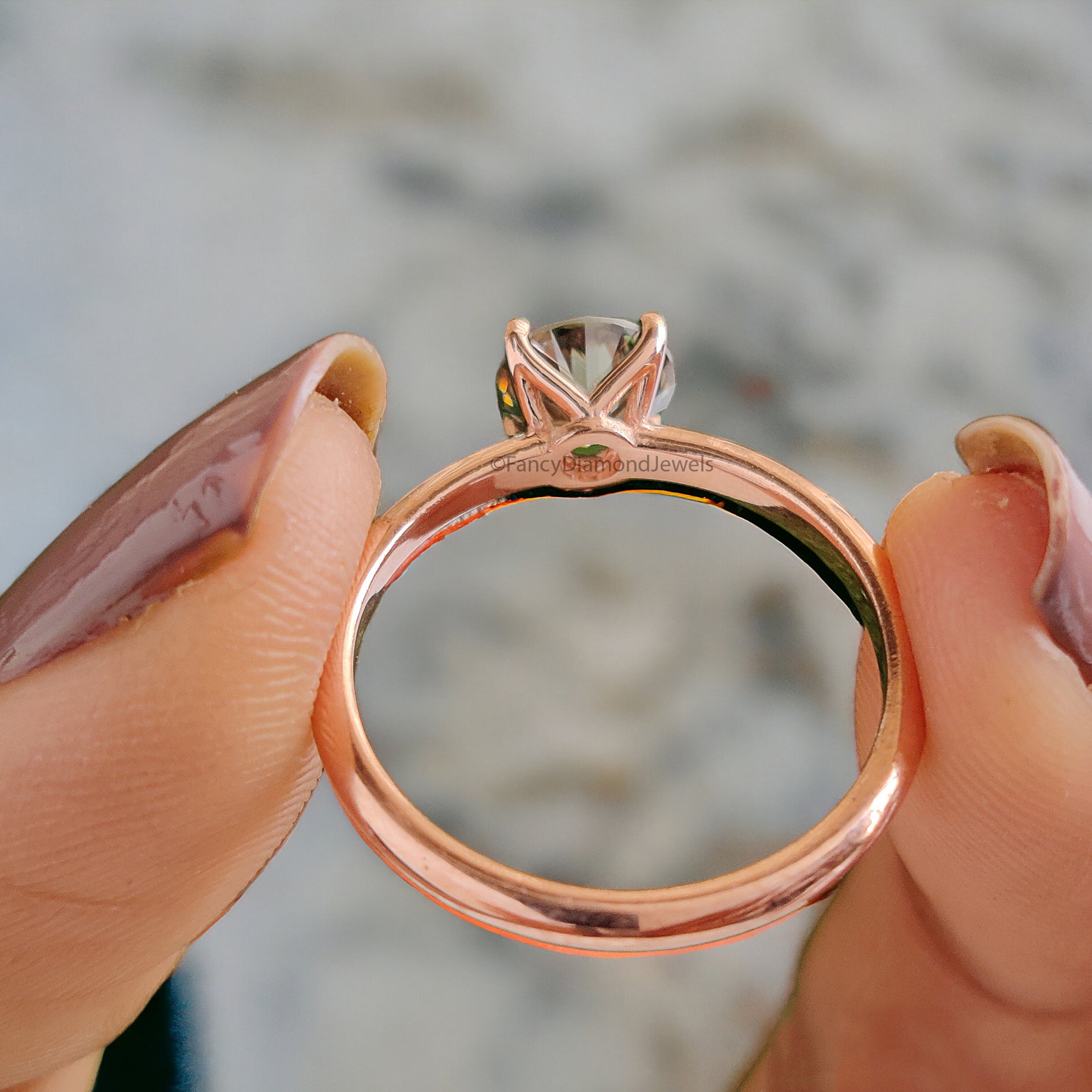 0.80 CT Aqua Blue Green Round Brilliant Moissanite Ring 10k/14k/18k Solid Rose Gold Ring Solitaire Engagement Ring Moissanite Ring FD13