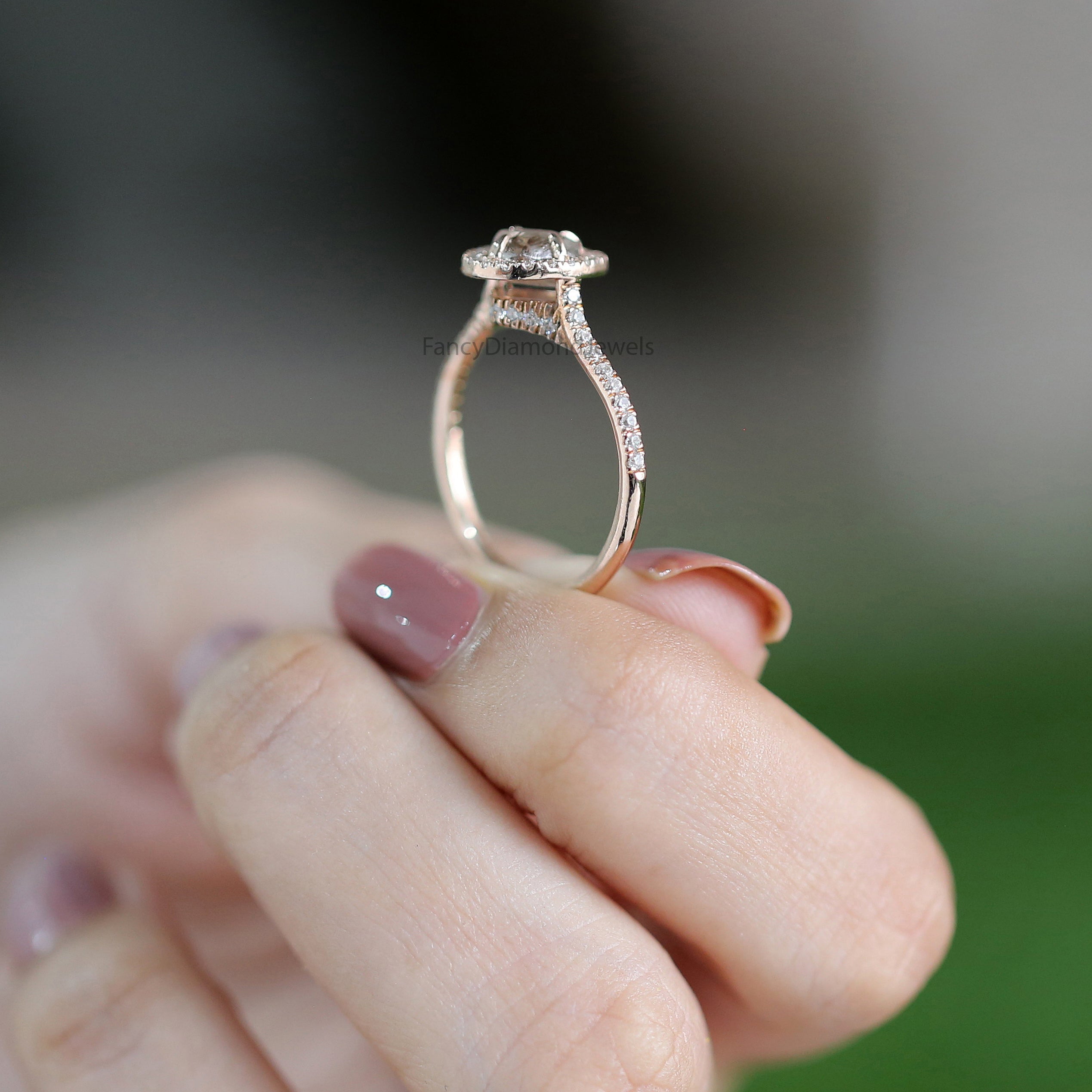 Rough Brown Color Diamond Ring 1.15 Ct 6.40 MM Uncut Rough Diamond Ring 14K Solid Rose Gold Silver Engagement Ring Gift For Her QN2526
