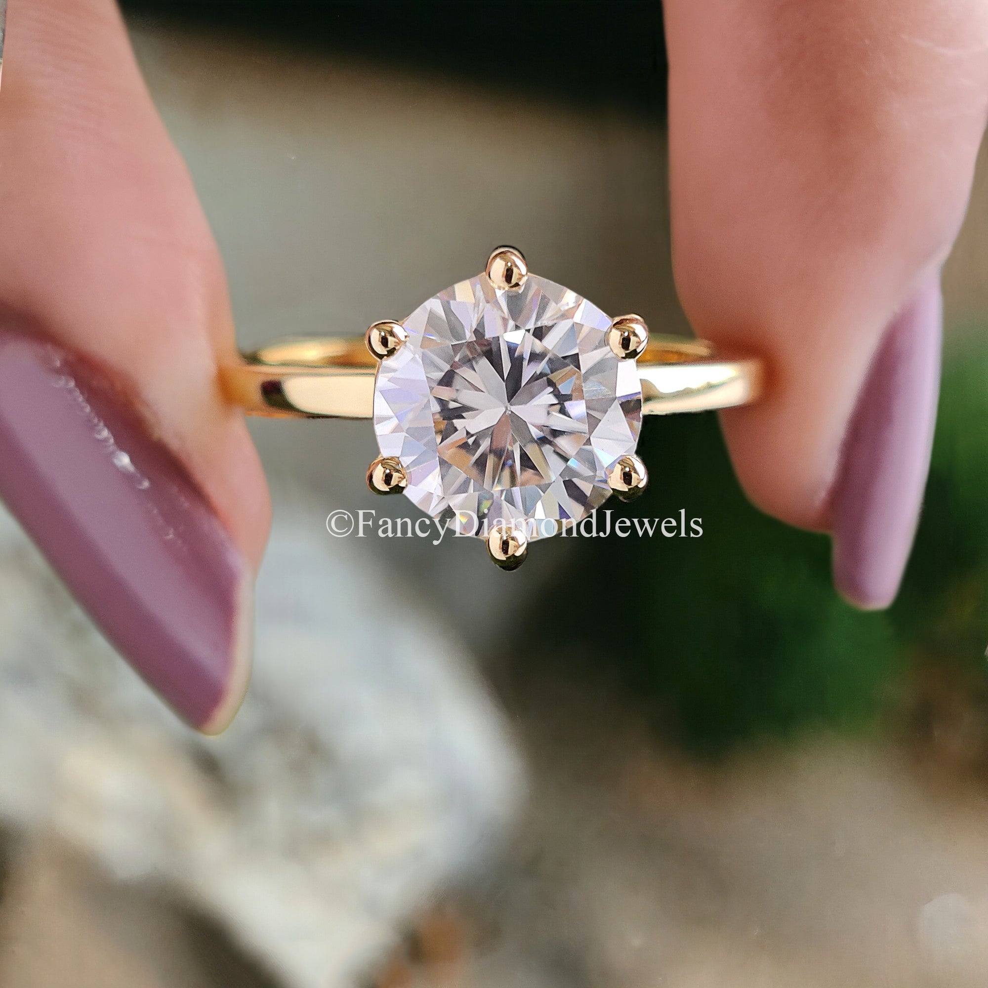 Round Moissanite Bridal Ring Solitaire Moissanite Engagement Ring Eternity Moissanite Wedding Band 14K Solid Gold Anniversary Ring Set FD98