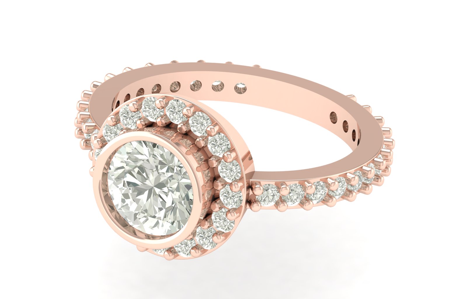 2.08 TW Round Cut Lab Grown Diamond Ring Bezel & Halo Setting Engagement Ring Bridal Wedding Ring Solitaire Ring PR629