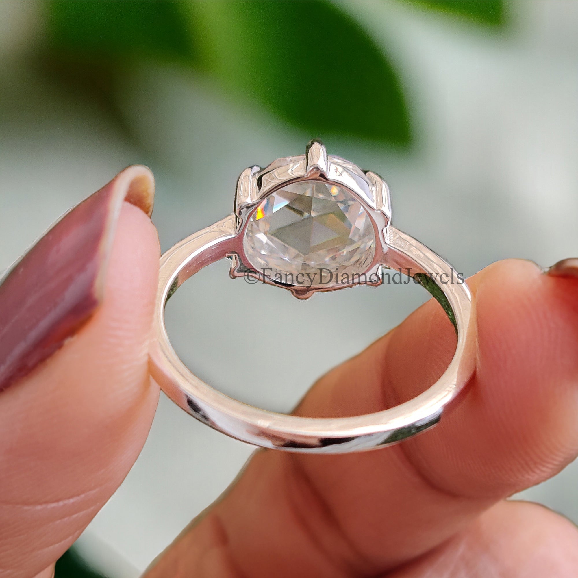 2.65 CT Round Rose Cut Colorless Moissanite Pointed Prong Simple Solitaire Engagement Ring Wedding Ring Anniversary Ring Bridal Ring FD28