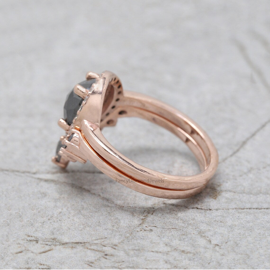 Round Rose Cut Salt And Pepper Diamond Ring 1.86 Ct 7.50 MM Round Diamond Ring 14K Rose Gold Silver Engagement Ring Gift For Her QL1303