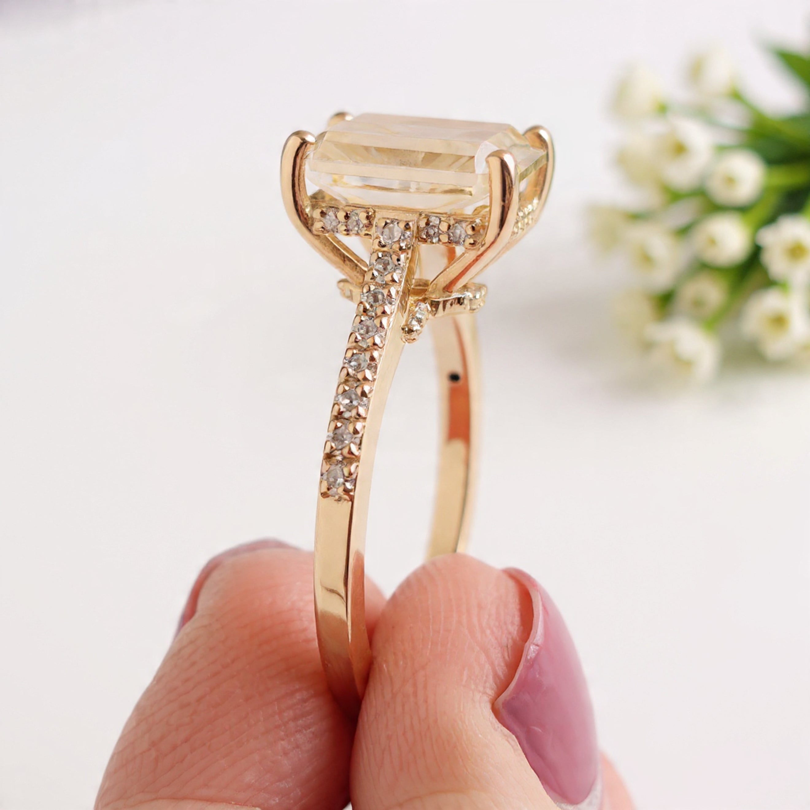 2.35 CT Radiant Crushed Ice Canary Yellow Moissanite Ring Radiant Cut Hidden Halo Set Engagement Ring Yellow Gold Ring Gift For Her FD462