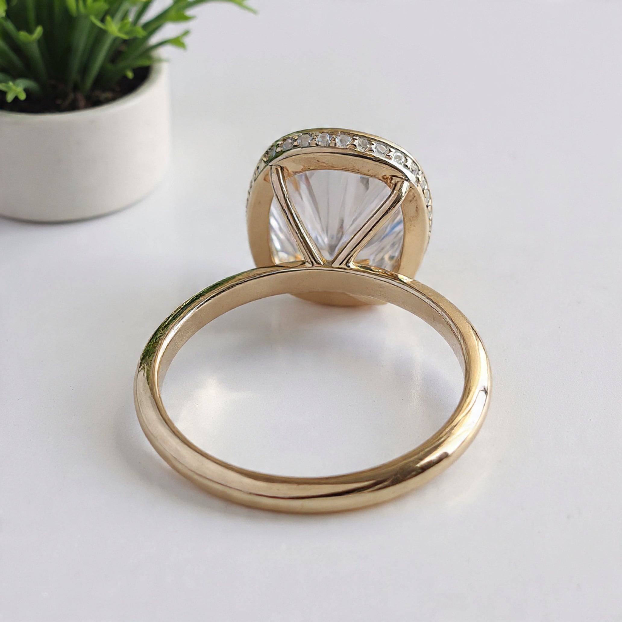 4.00 CT Cushion Cut Lab Grown Diamond Ring Bezel Set With Hidden Halo Elongated Cushion Lab Grown Ring Wedding Ring Gift For Her FD457