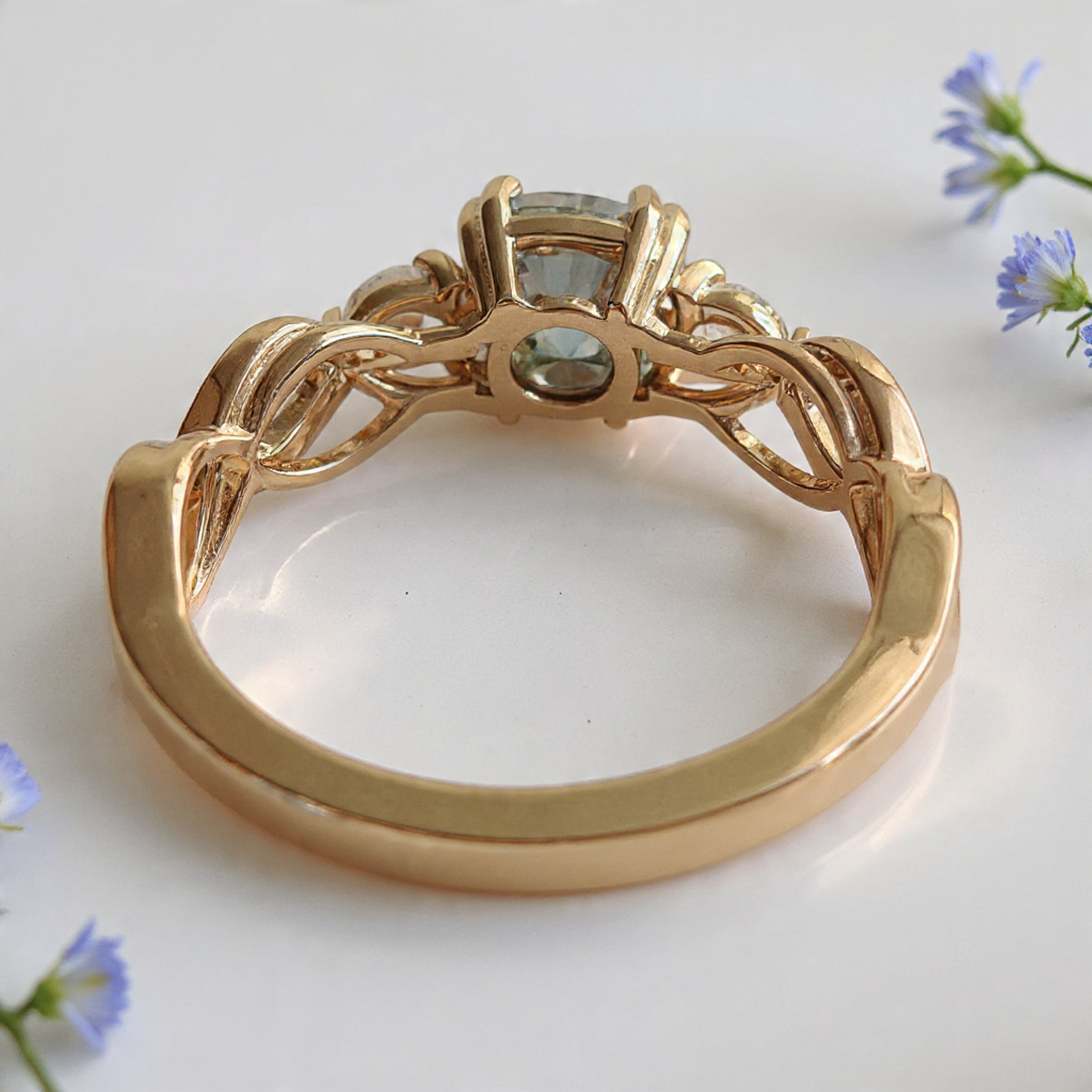 Cushion Cut Green Moissanite Engagement Ring 14K Solid Gold Ring Double Prong Set Ring Cushion Moissanite Wedding Ring Gift For Her FD467