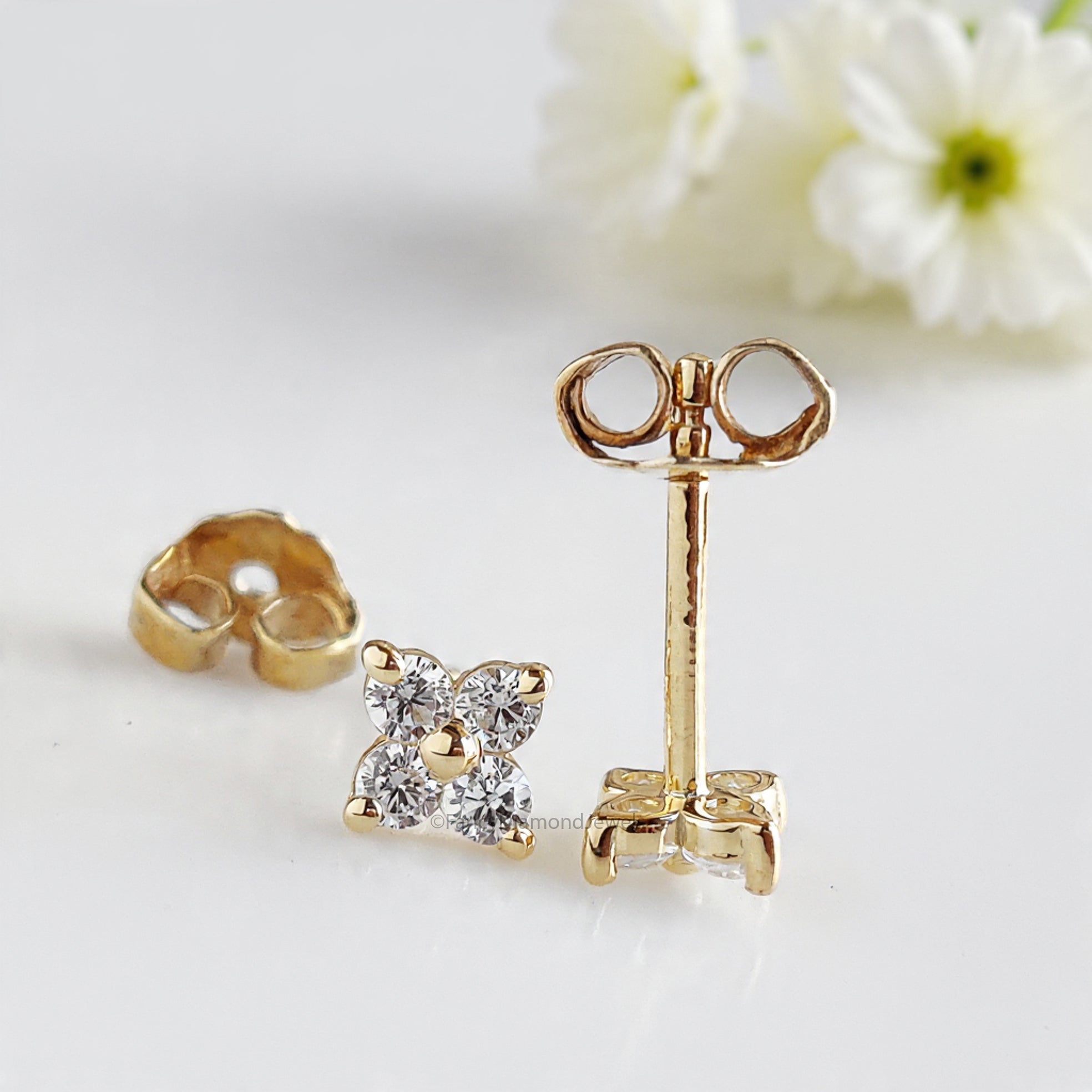 Flower Stud Earring Round White Diamond Earring Round Brilliant Shape Earring Prong Earring Engagement Earring Gift For Her FD509