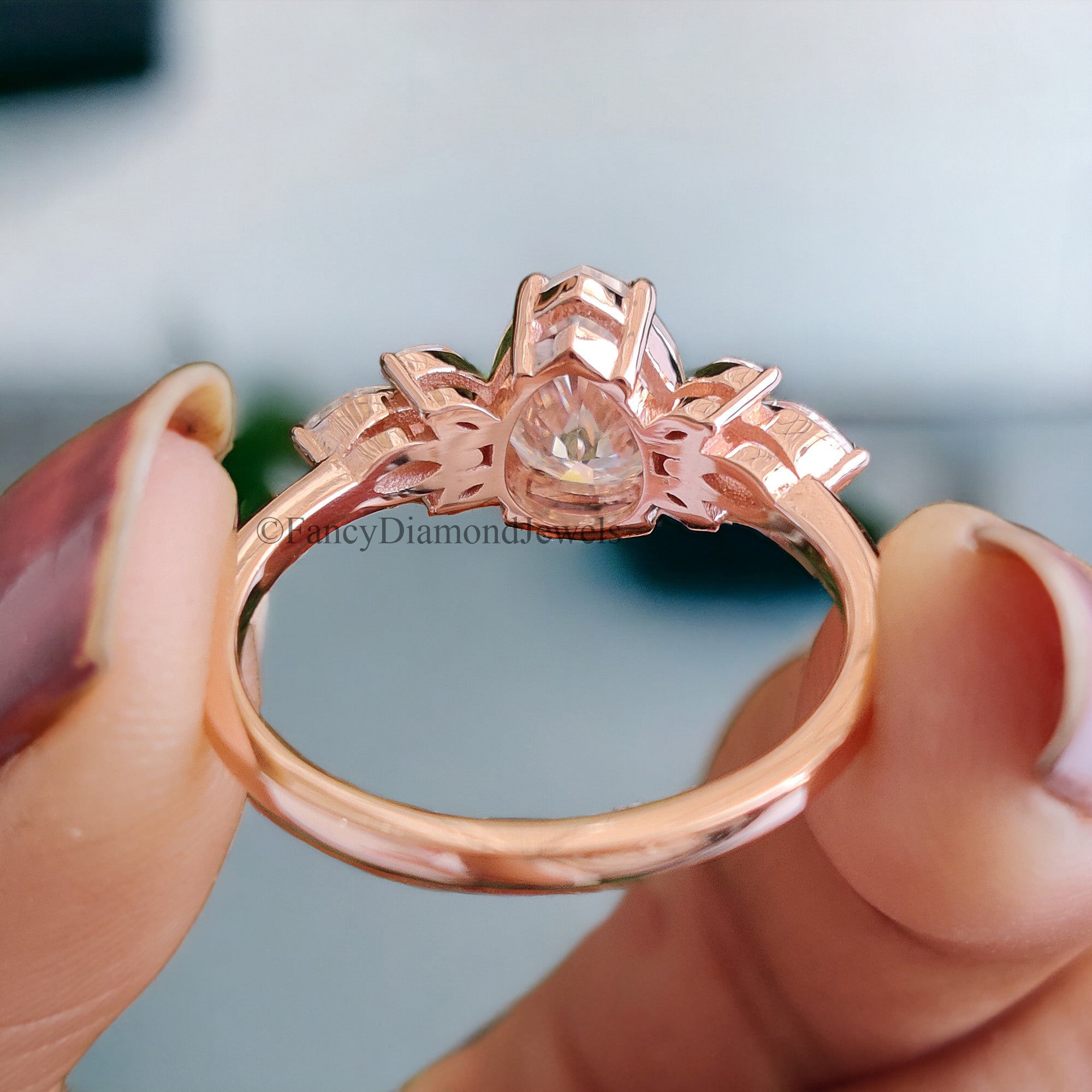 Pear shaped Moissanite Engagement ring 1.80 CTW Vintage Unique Solid Gold Marquise Diamond wedding ring Bridal Promise gift for woman FD34