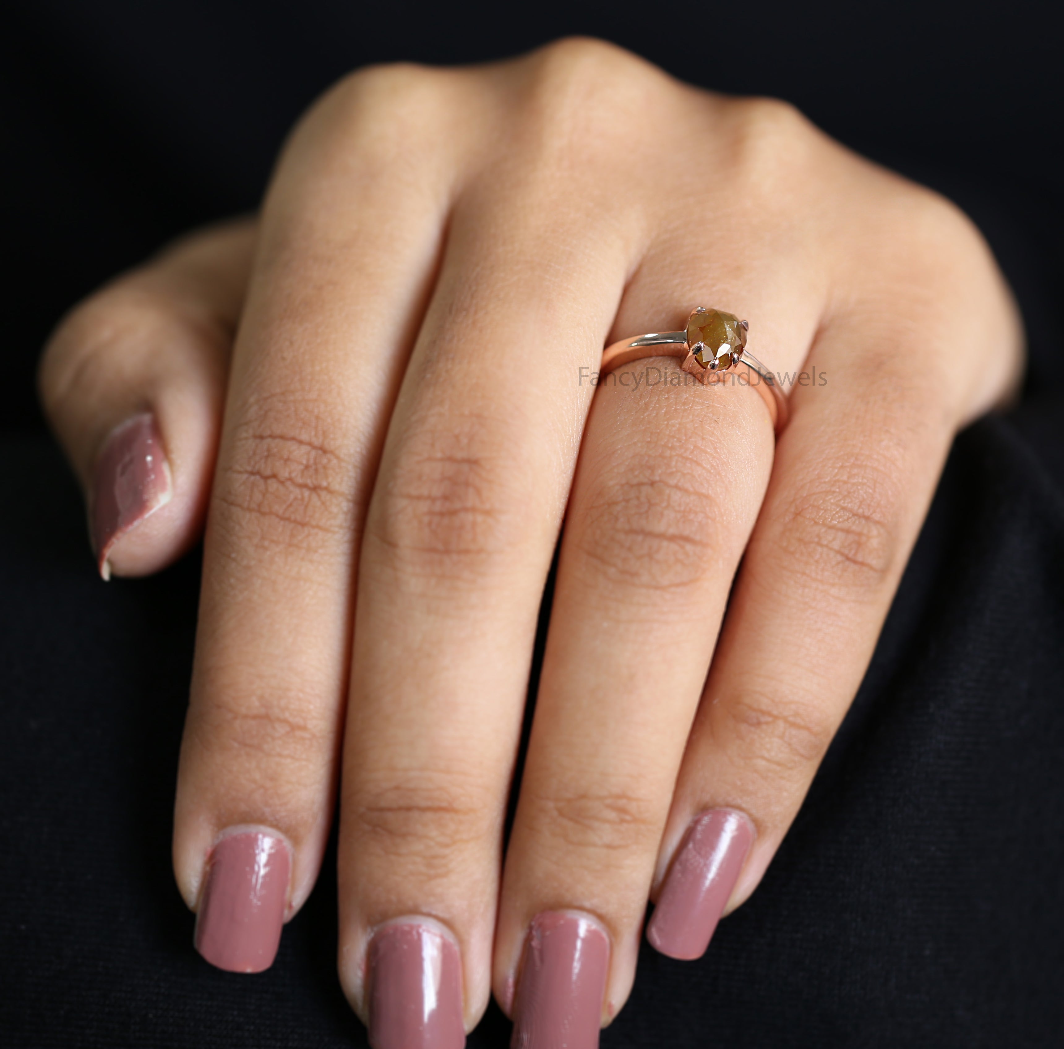 Pear Cut Brown Color Diamond Ring 1.10 Ct 7.23 MM Pear Diamond Ring 14K Solid Rose Gold Silver Pear Engagement Ring Gift For Her QL2845