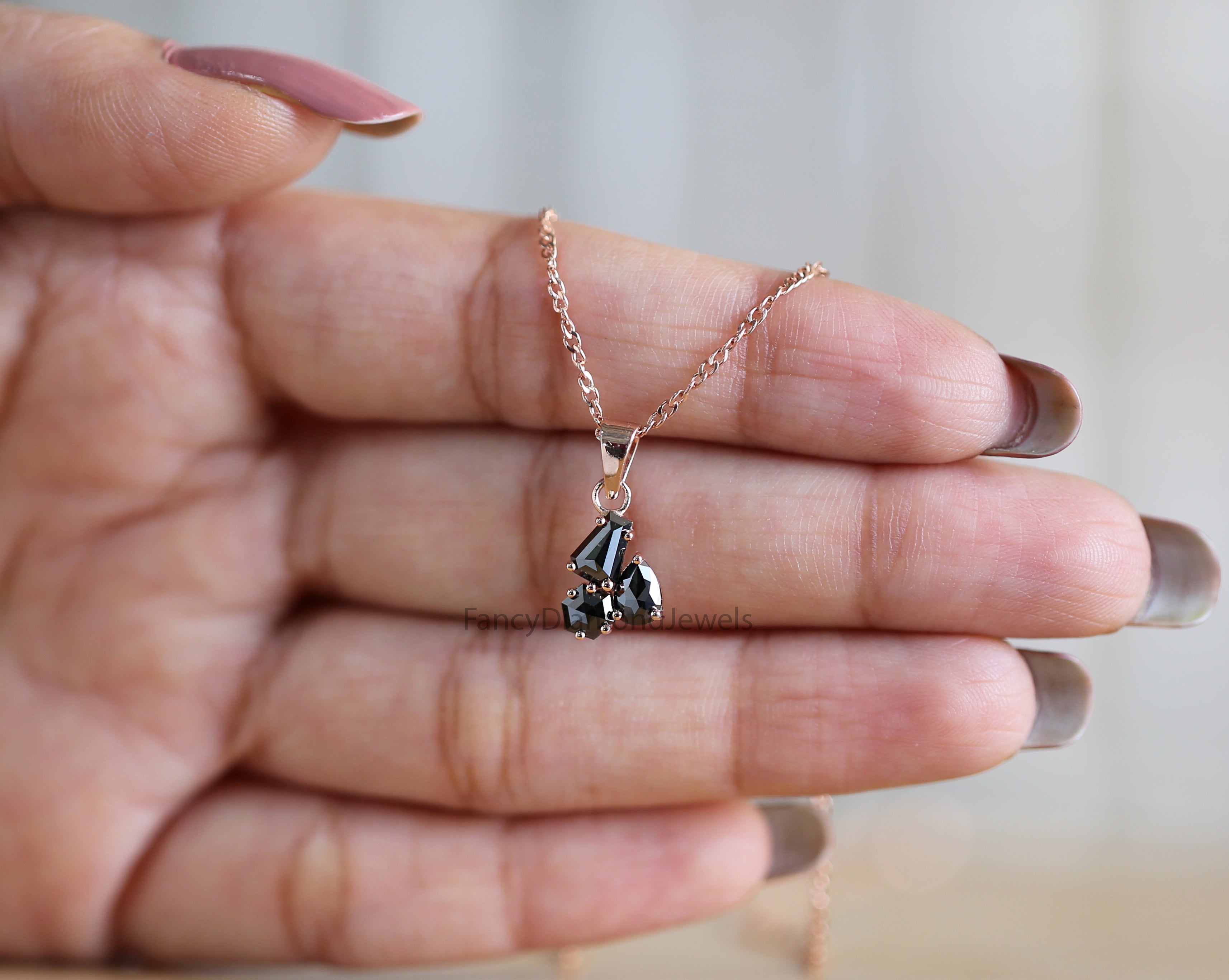 Mix Shape Black Diamond Pendant, Unique Diamond Pendant, Black Diamond Pendant, Dangling Diamond Pendant, Mix Shape Diamond Pendant KDN2266