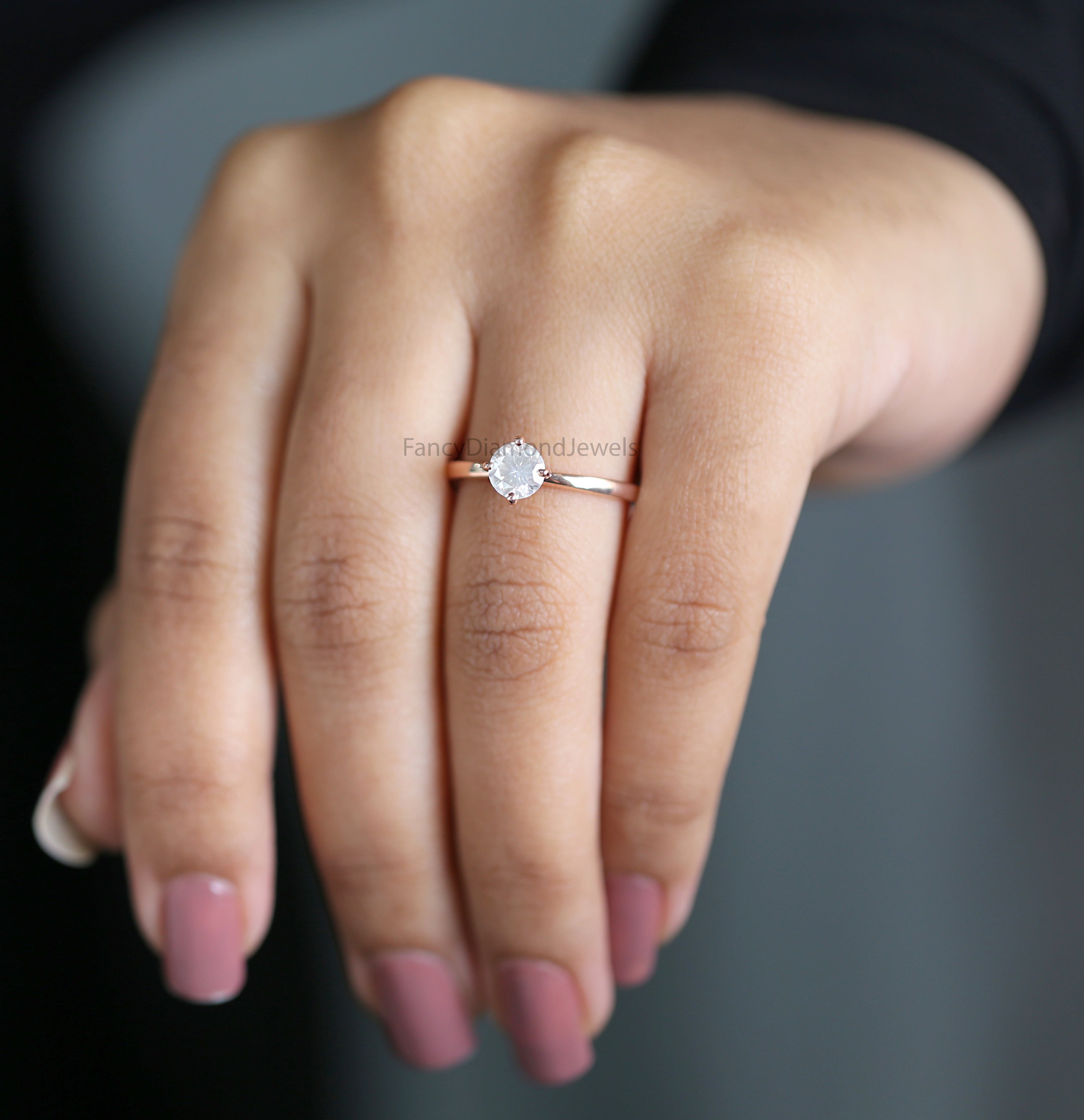 Round Cut White Color Diamond Ring 0.73 Ct 5.55 MM Round Shape Diamond Ring 14K Solid Rose Gold Silver Engagement Ring Gift For Her QL318