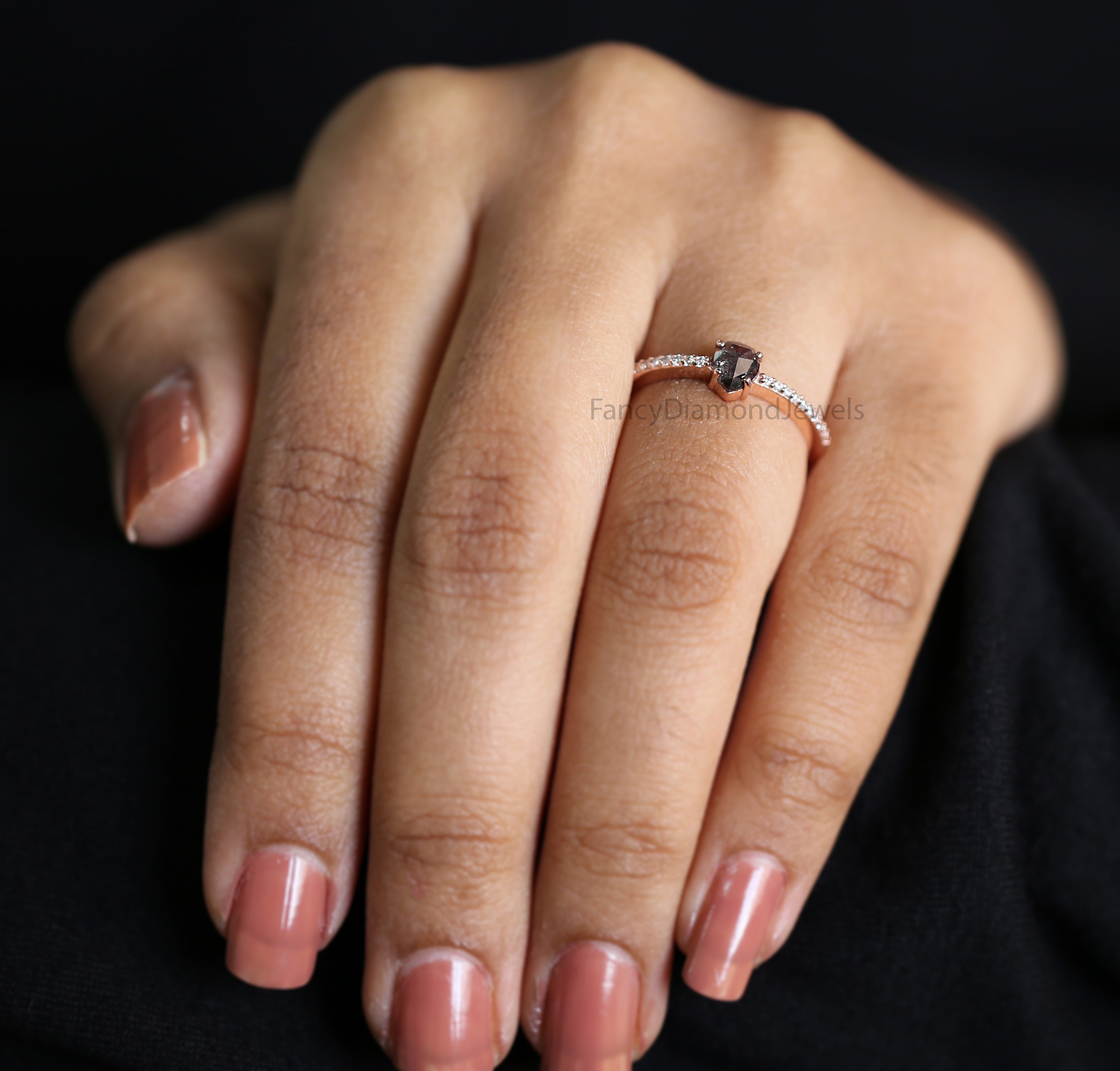 Pear Salt And Pepper Diamond Ring, Natural Pear Diamond Ring, Pear Diamond Engagement Ring, Pear Shape Diamond Ring, Pear Cut Ring KD1113