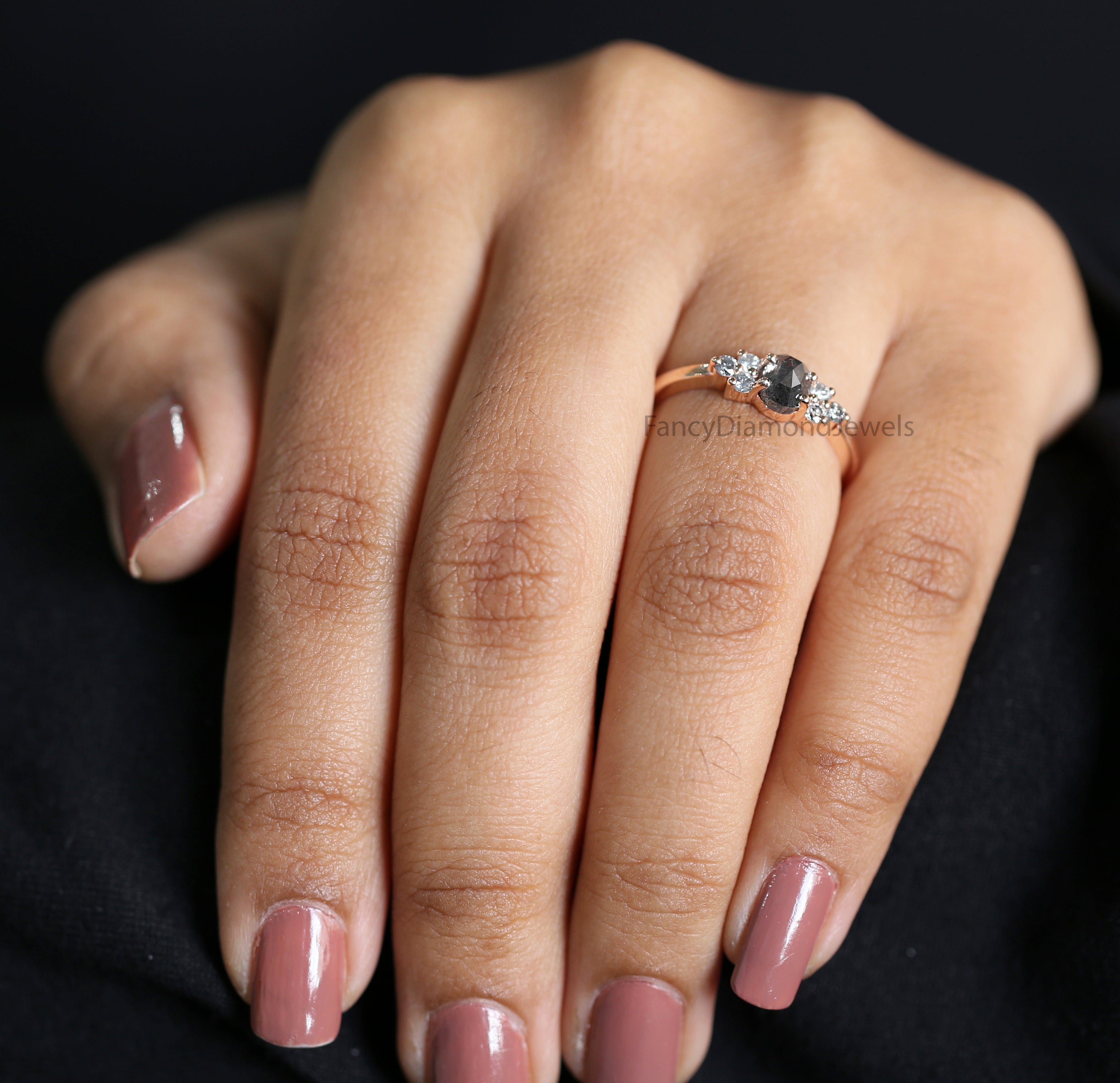 Oval Salt And Pepper Diamond Ring, Salt And Pepper Oval Diamond Engagement Ring, Solitaire Ring, Oval Cut Ring, Oval Shape Ring, KD1106