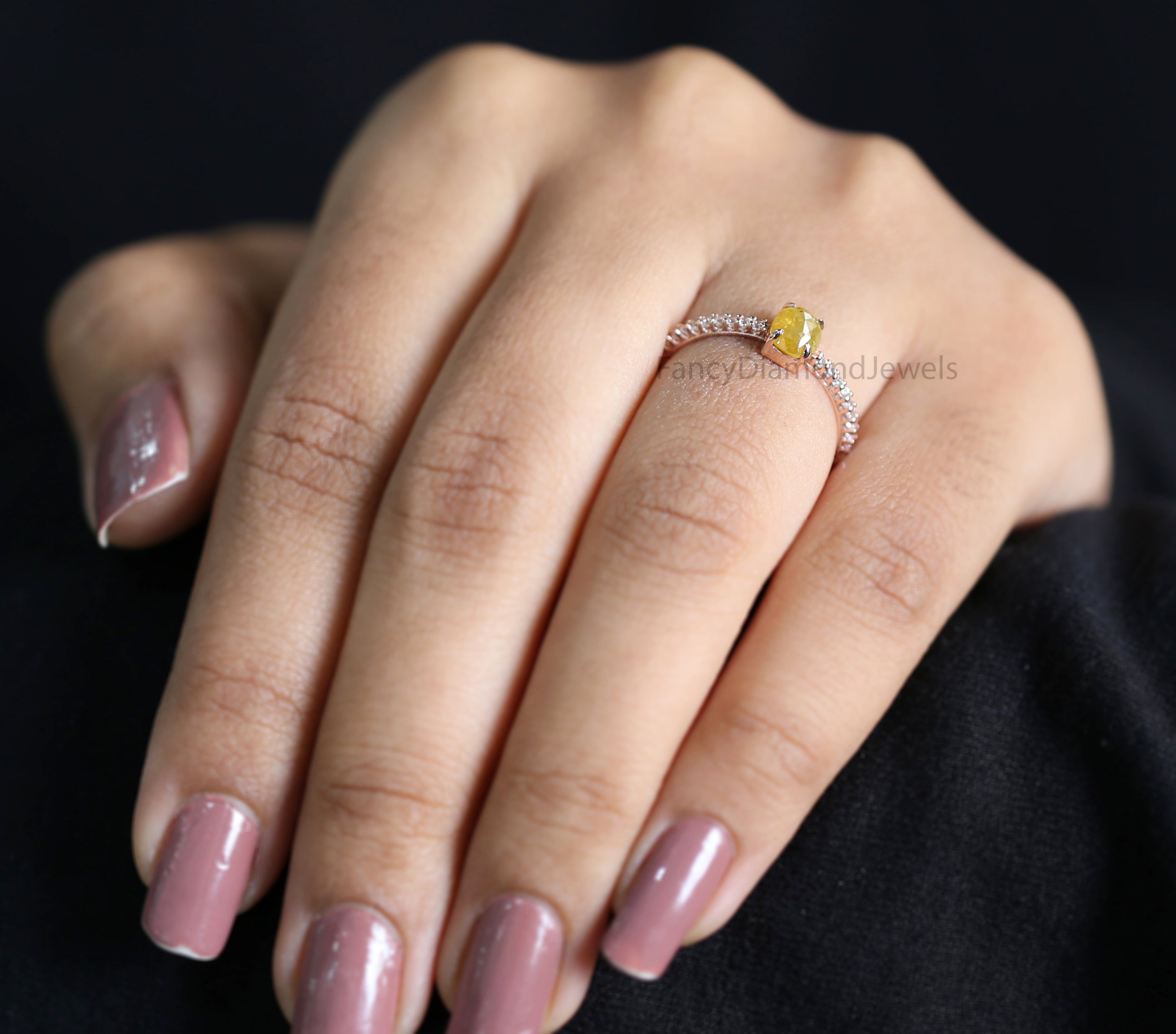 Oval Shape Yellow Color Diamond Ring 0.71 Ct 5.58 MM Oval Cut Diamond Ring 14K Solid Rose Gold Silver Engagement Ring Gift For Her QK2678
