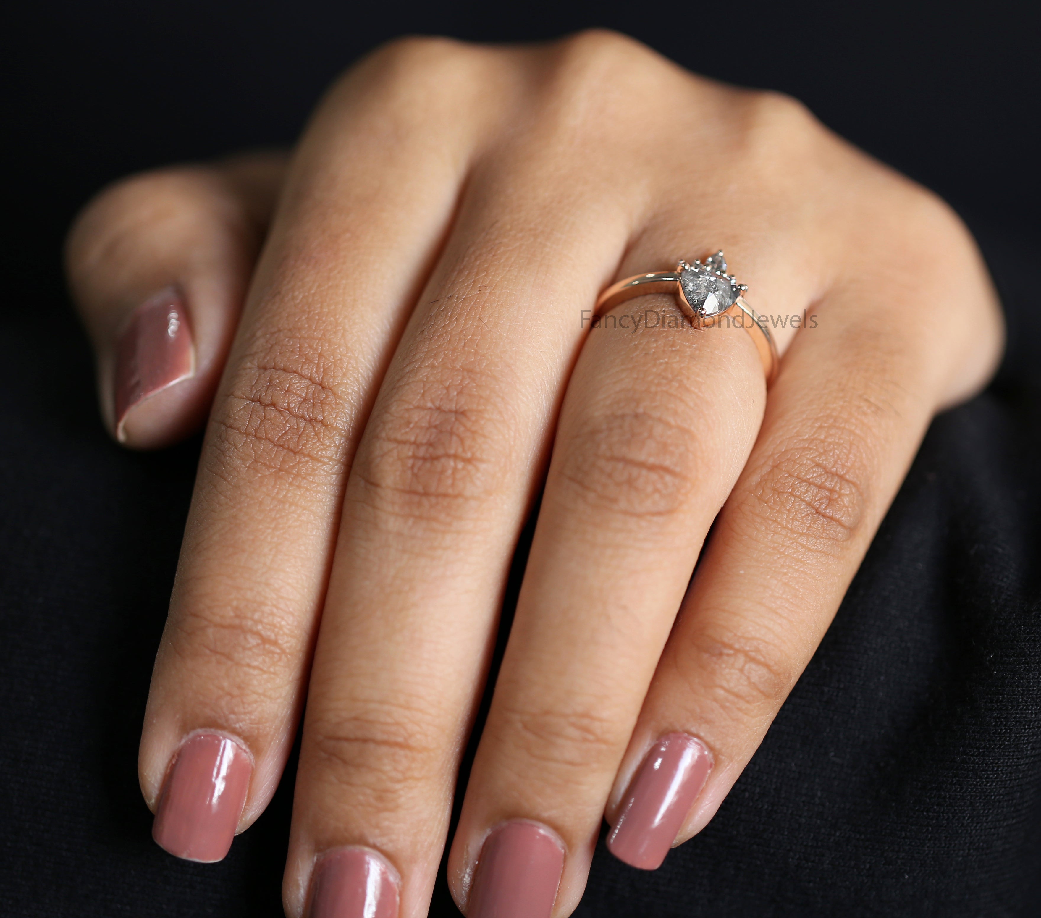 Triangle Salt And Pepper Diamond Ring, Engagement Ring, Triangle Shape Diamond Ring, Trillion Raw Diamond Ring, Solitaire Ring, KD1107