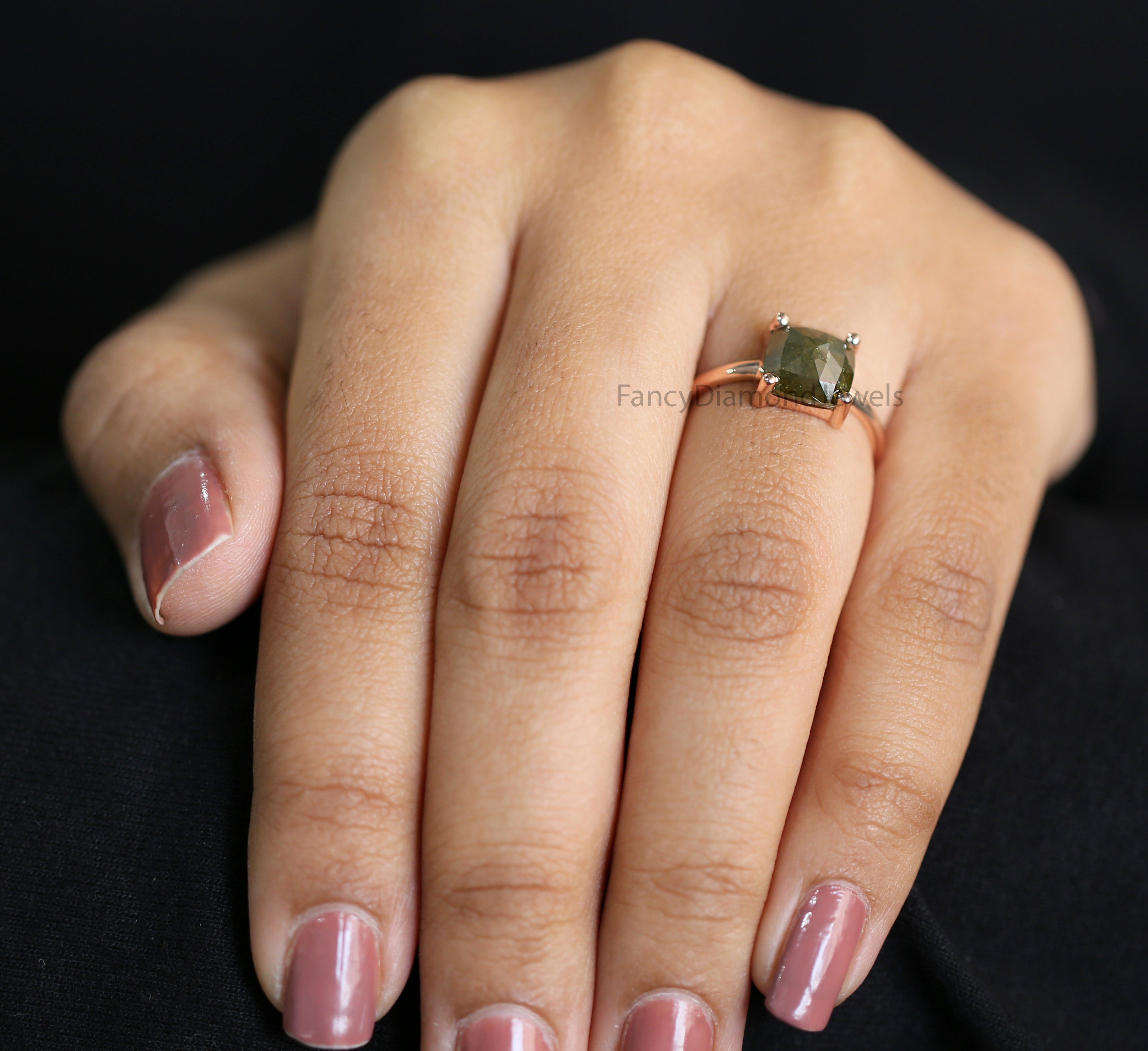 Square Cut Green Color Diamond Ring 2.60 Ct 8.05 MM Square Shape Diamond Ring 14K Solid Rose Gold Silver Engagement Ring Gift For Her QL2464