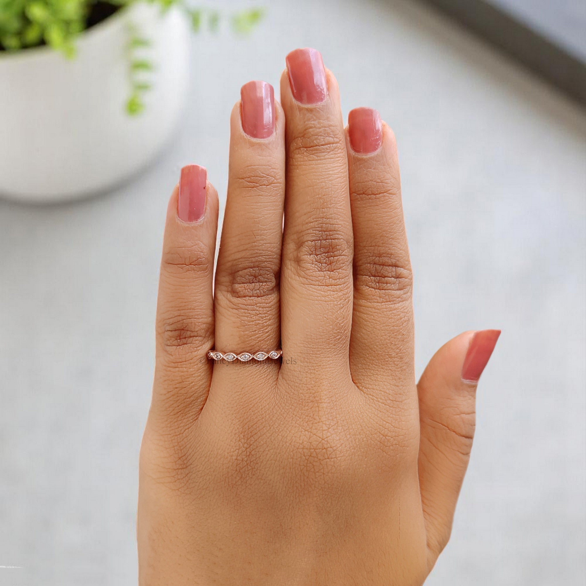 Silver/10K/14K/18K Band 1.20 MM Round Diamond Wedding Band Half Eternity Minimalist stacking dainty matching ring Boat setting ring KD903