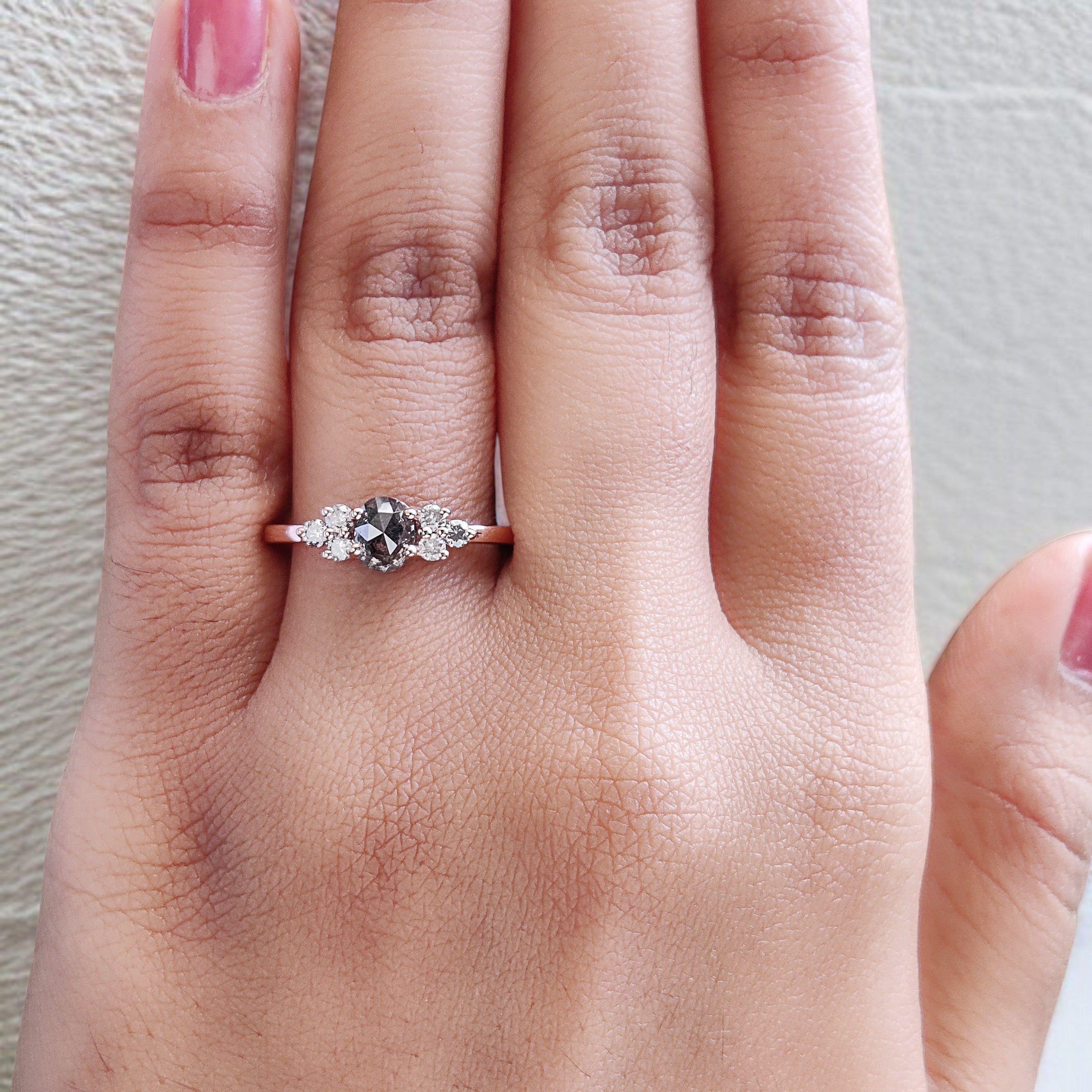 Oval Cut Salt And Pepper Diamond Ring 0.72 Ct 5.59 MM Oval Shape Diamond Ring 14K Solid Rose Gold Silver Engagement Ring Gift For Her KD1106